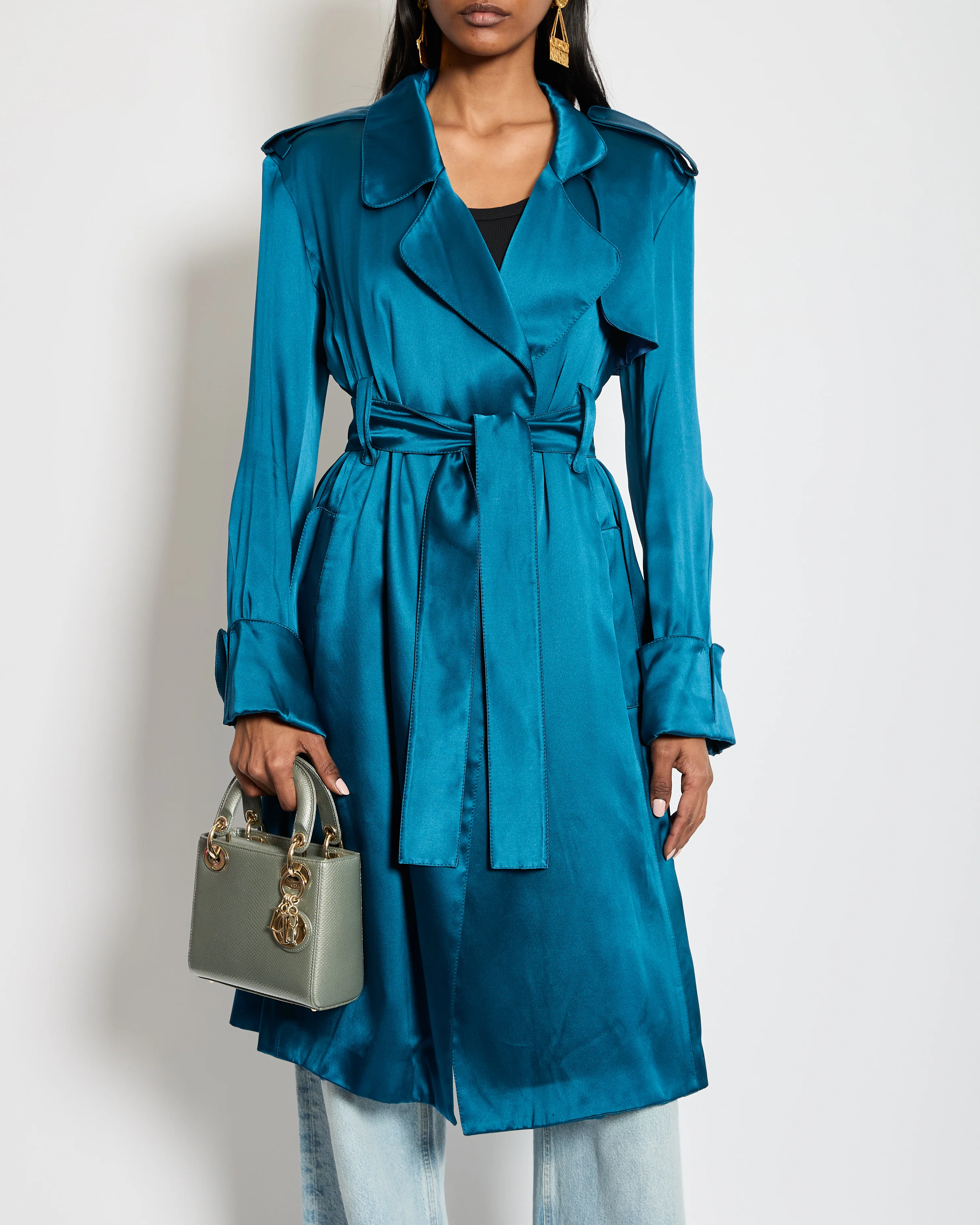Celine Blue Silk Overcoat with Belt FR 38 (UK 10) - Image 2
