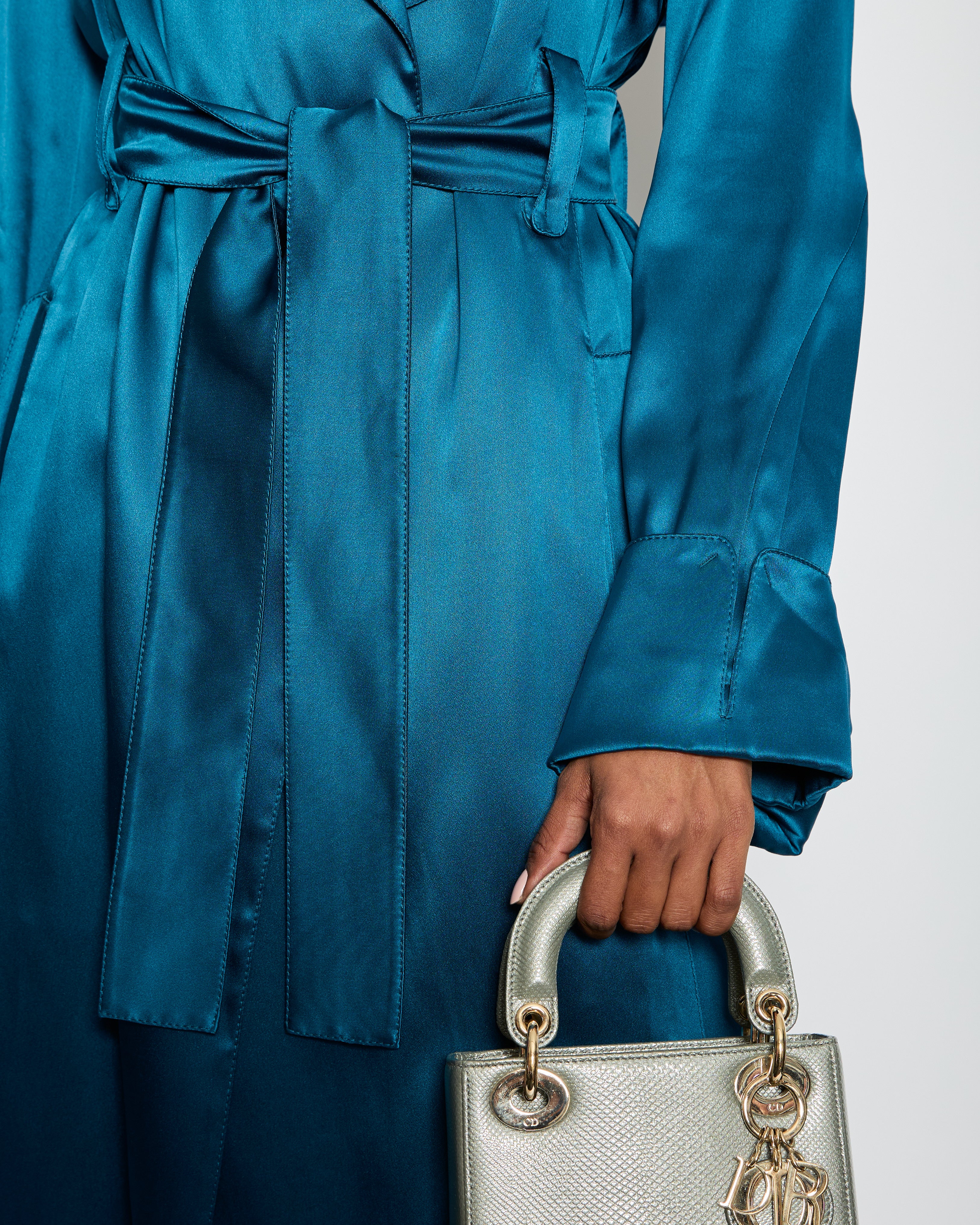 Celine Blue Silk Overcoat with Belt FR 38 (UK 10) - Image 4