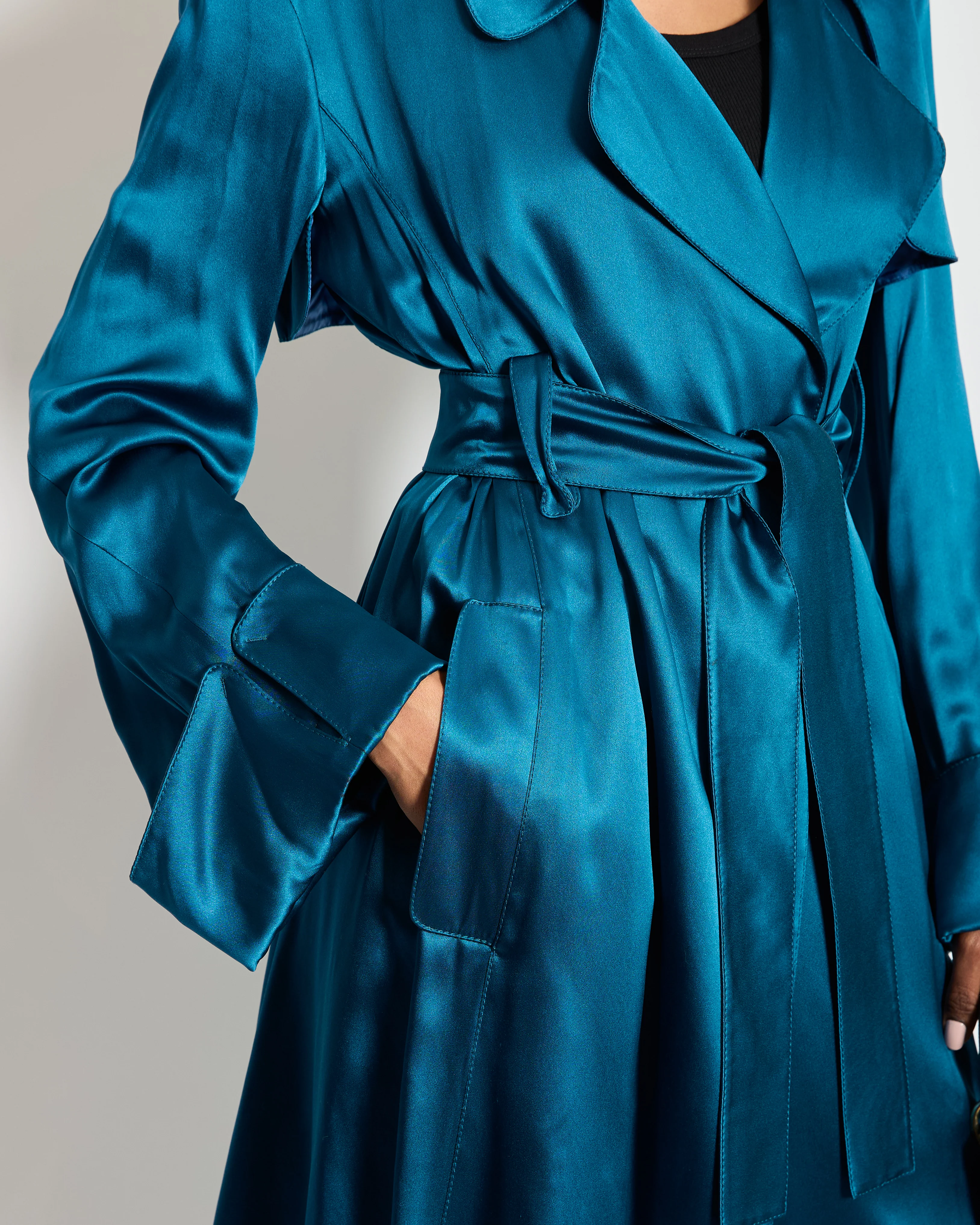 Celine Blue Silk Overcoat with Belt FR 38 (UK 10) - Image 5