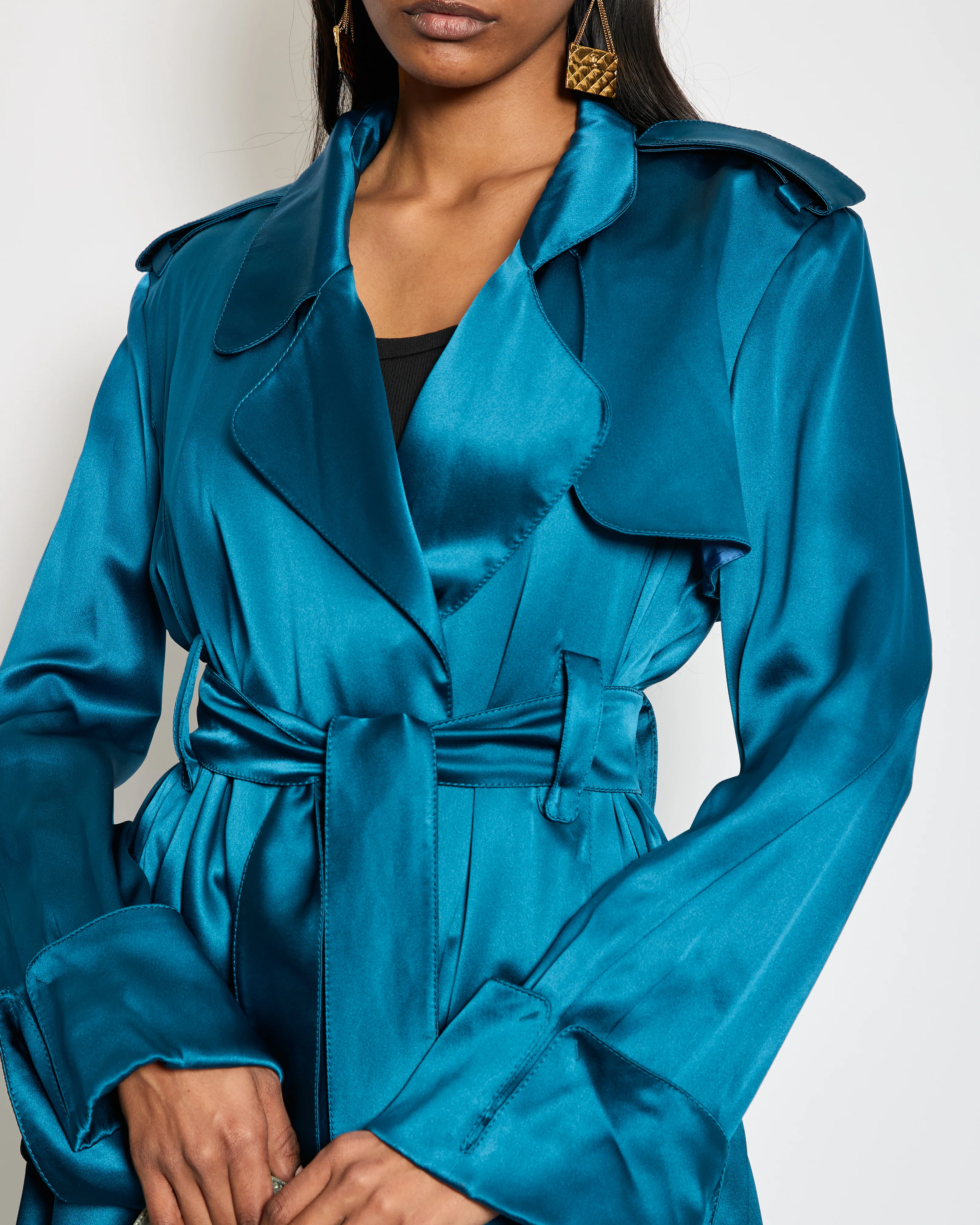Celine Blue Silk Overcoat with Belt FR 38 (UK 10) - Image 7