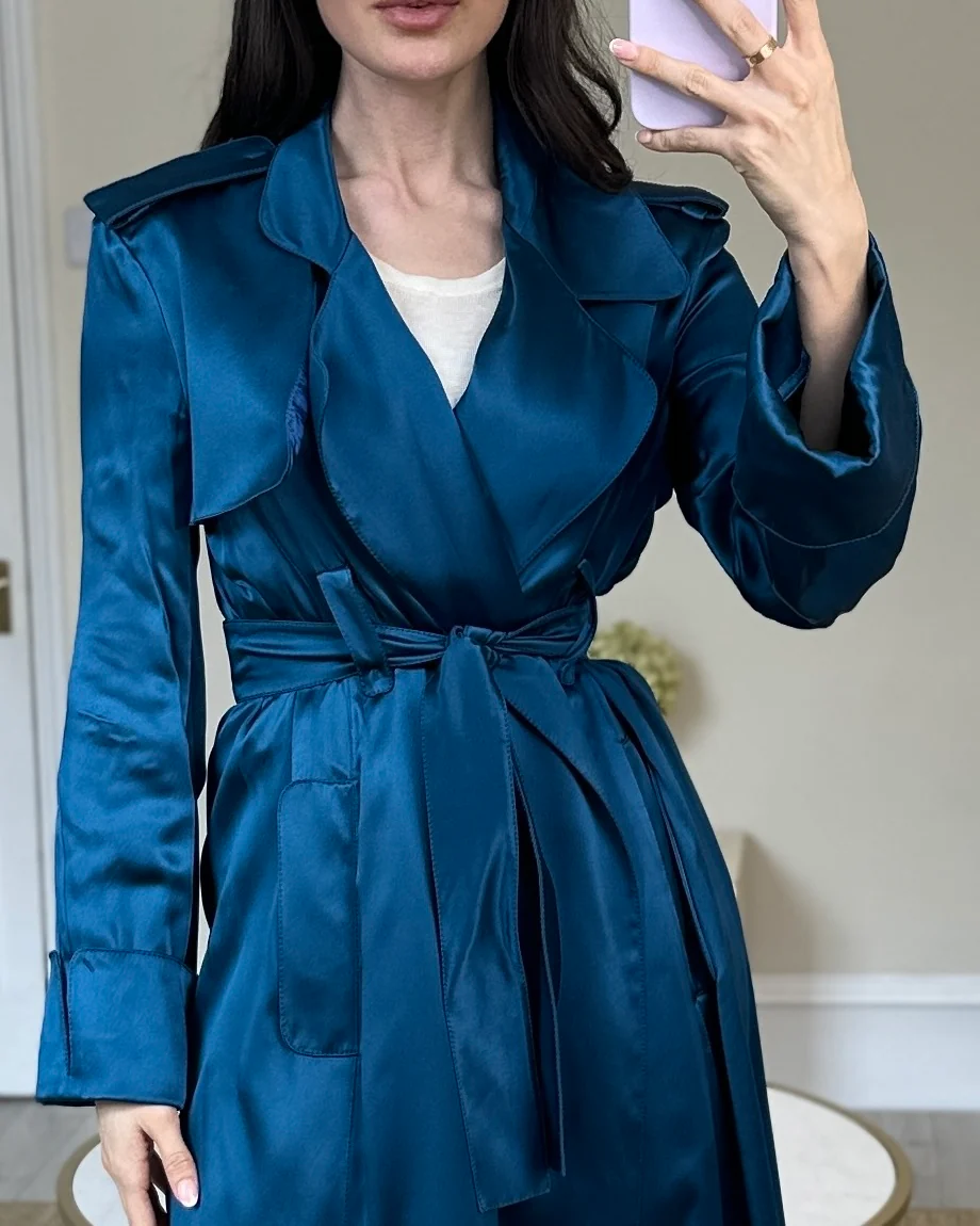 Celine Blue Silk Overcoat with Belt FR 38 (UK 10) - Image 8