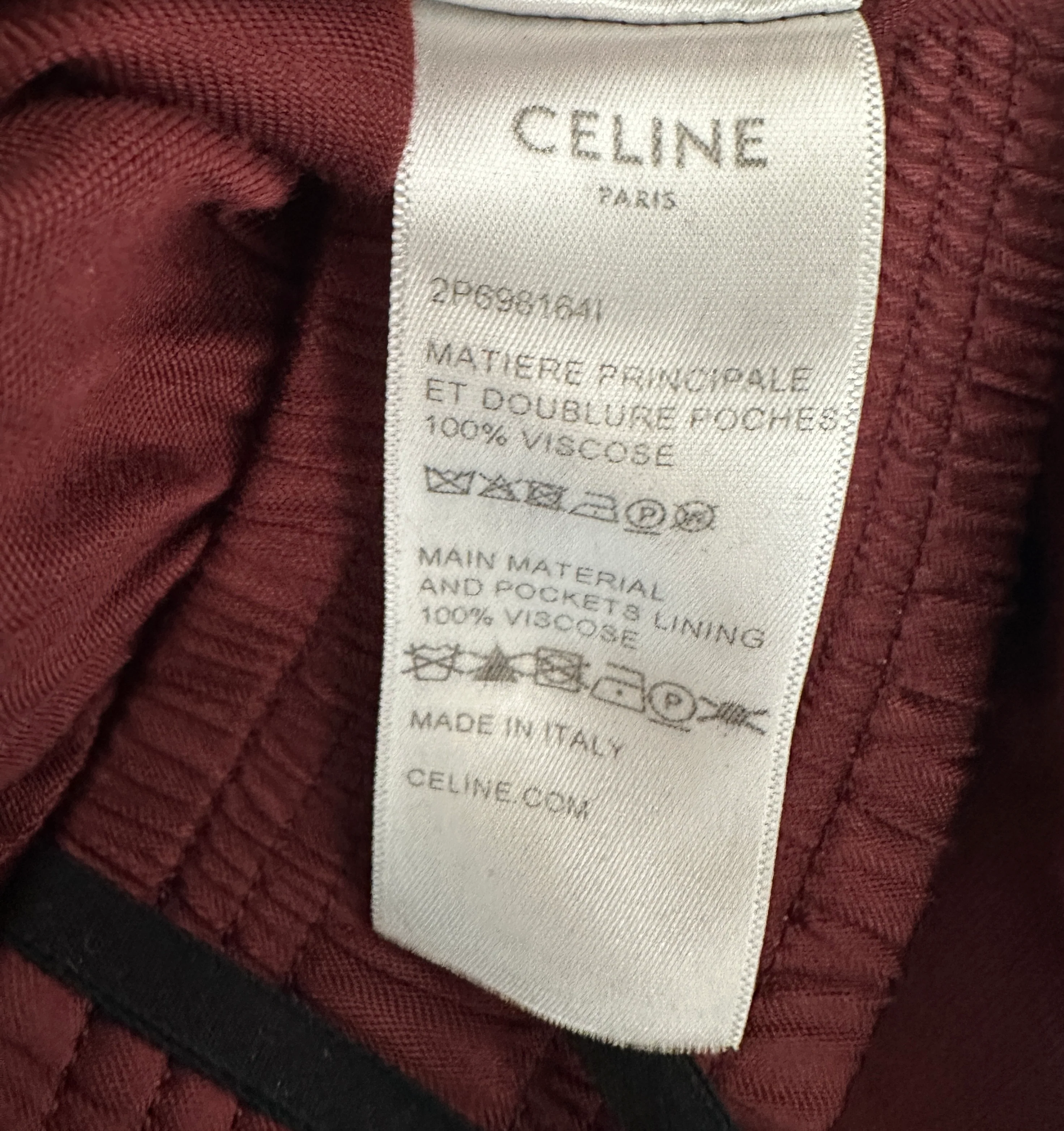 Celine Burgundy Satin Boxing Trousers with Cuffed Hems and Waistband Logo Detail Size FR 34 (UK 6) - Image 12