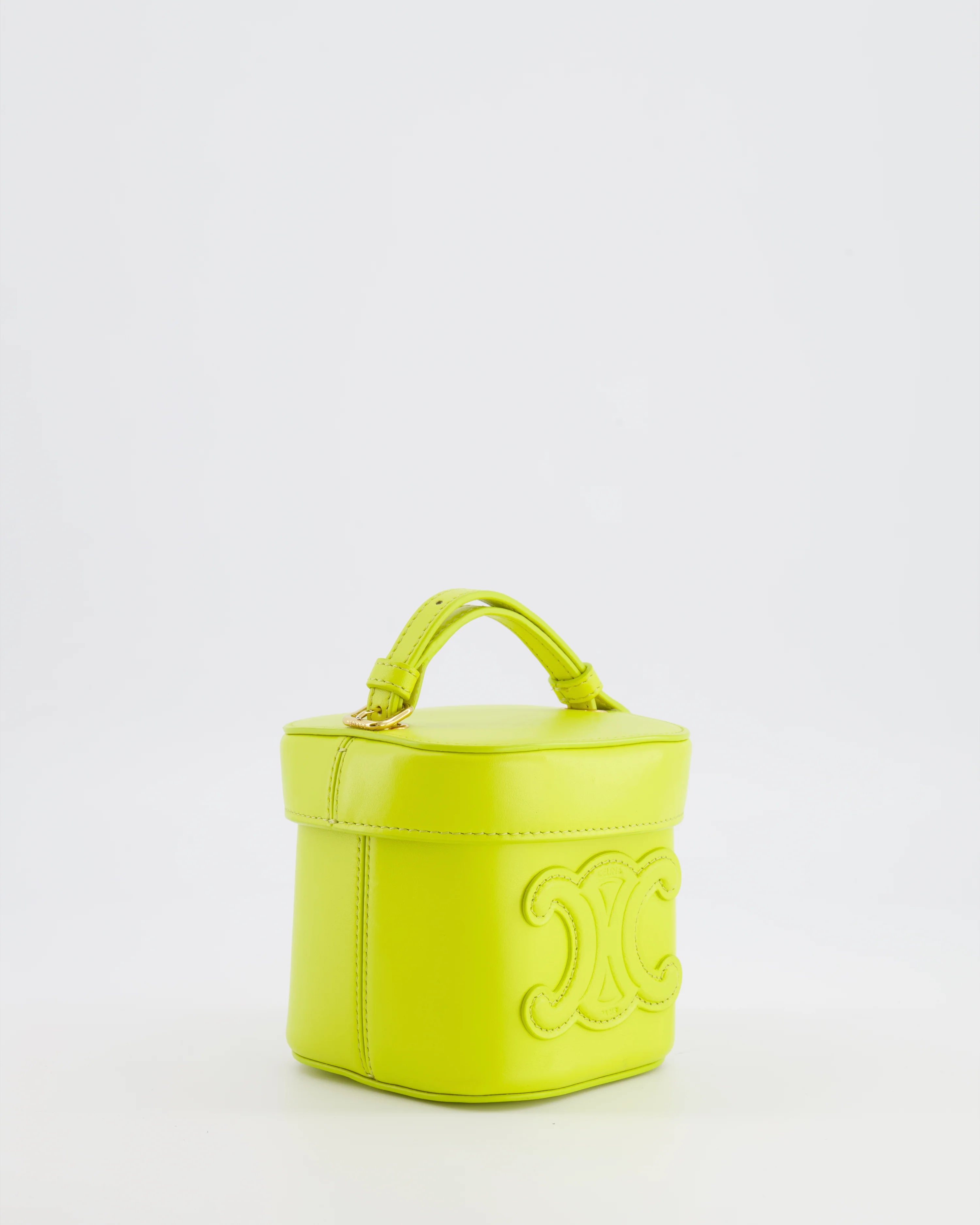 Celine Lime Yellow Leather Small Box Cuir Triomphe Bag - Image 4