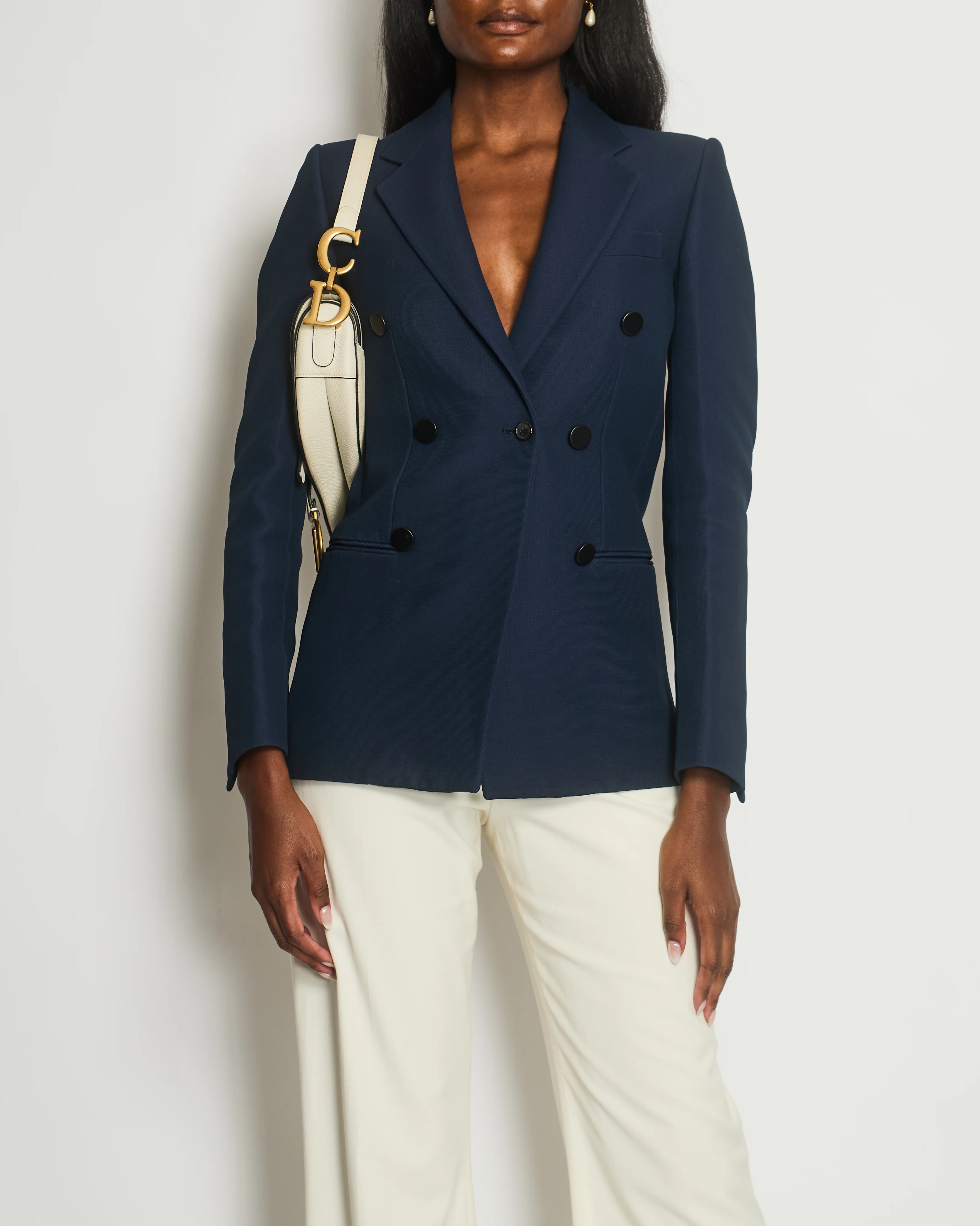 Celine Navy Double-Breasted Blazer with Lapel Detail Size FR 36 (UK 8) - Image 2