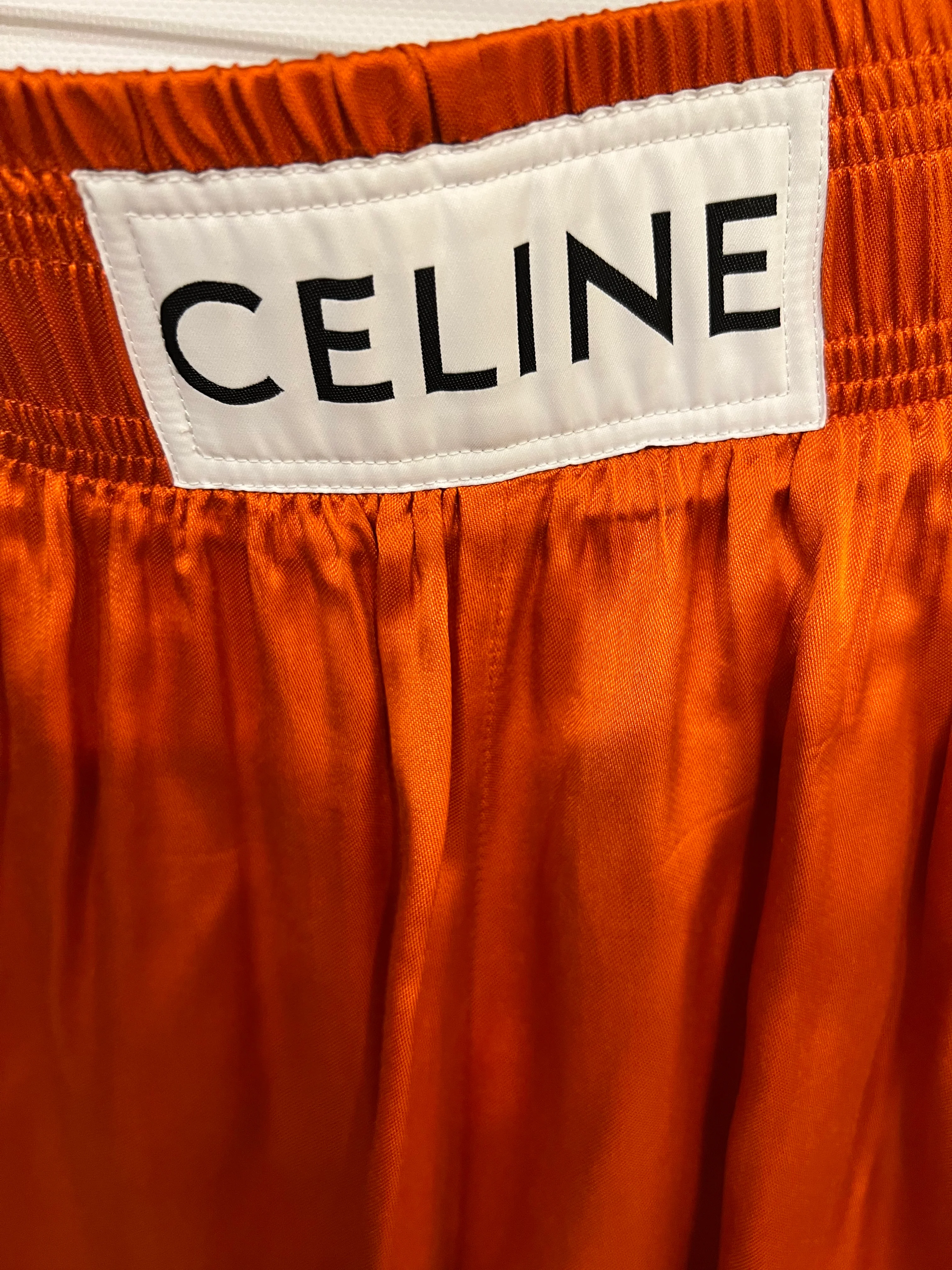 Celine Orange Satin Shorts with Logo Patch and Elasticated Waistband Size FR 38 (UK 10) - Image 6