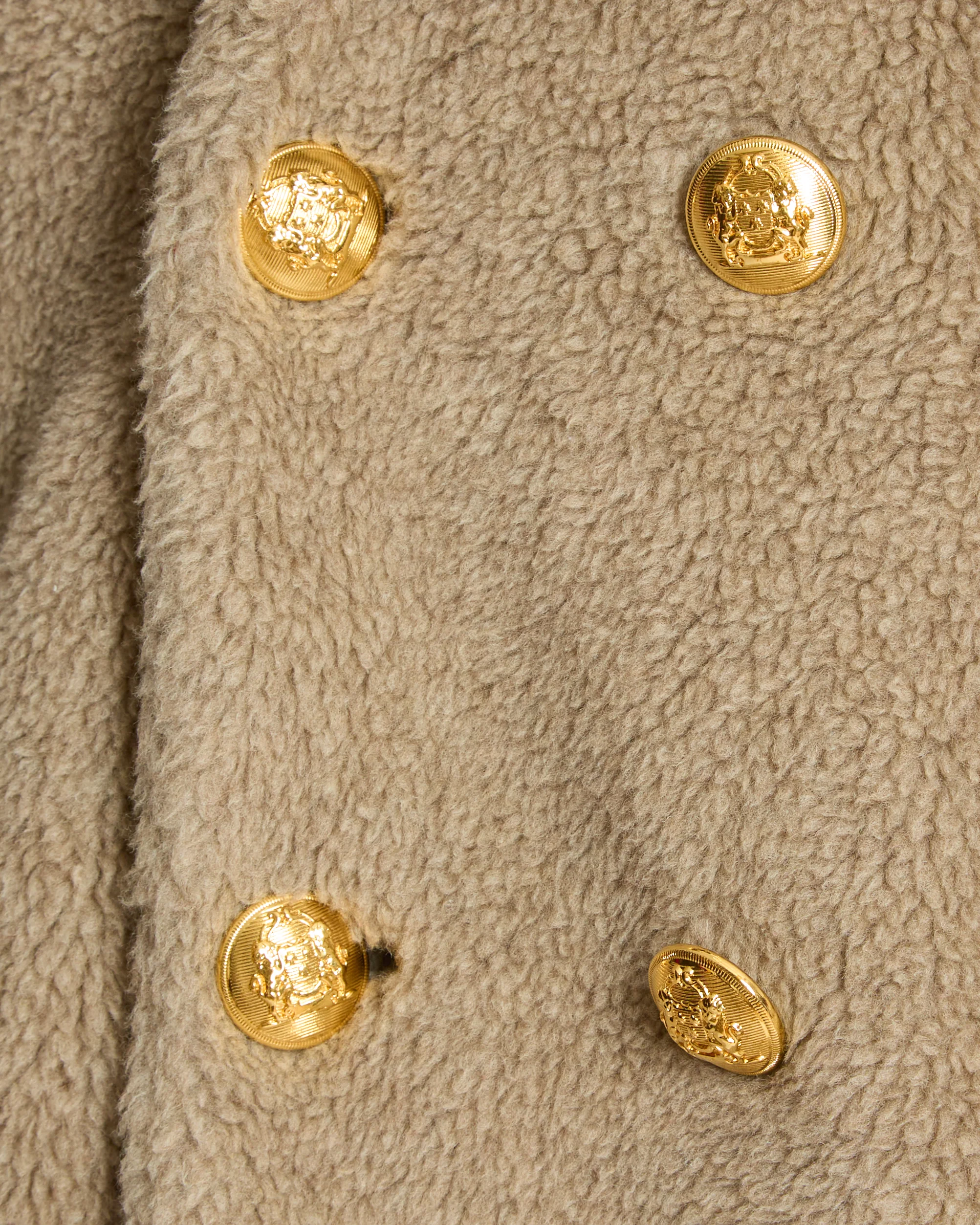 Céline Taupe Shearling Effect Cropped Coat with Button Detail Size FR 38 (UK 10) - Image 2