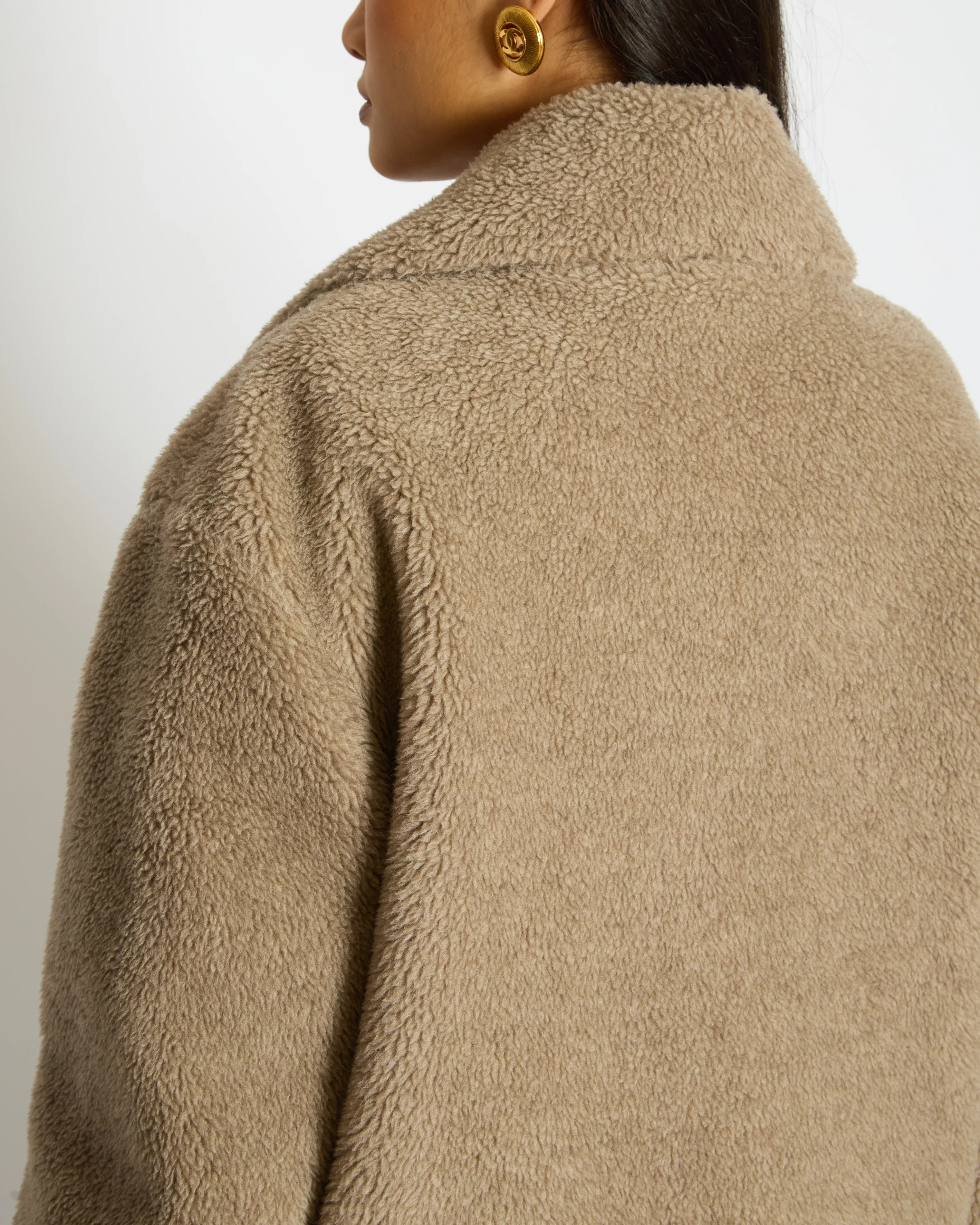 Céline Taupe Shearling Effect Cropped Coat with Button Detail Size FR 38 (UK 10) - Image 3