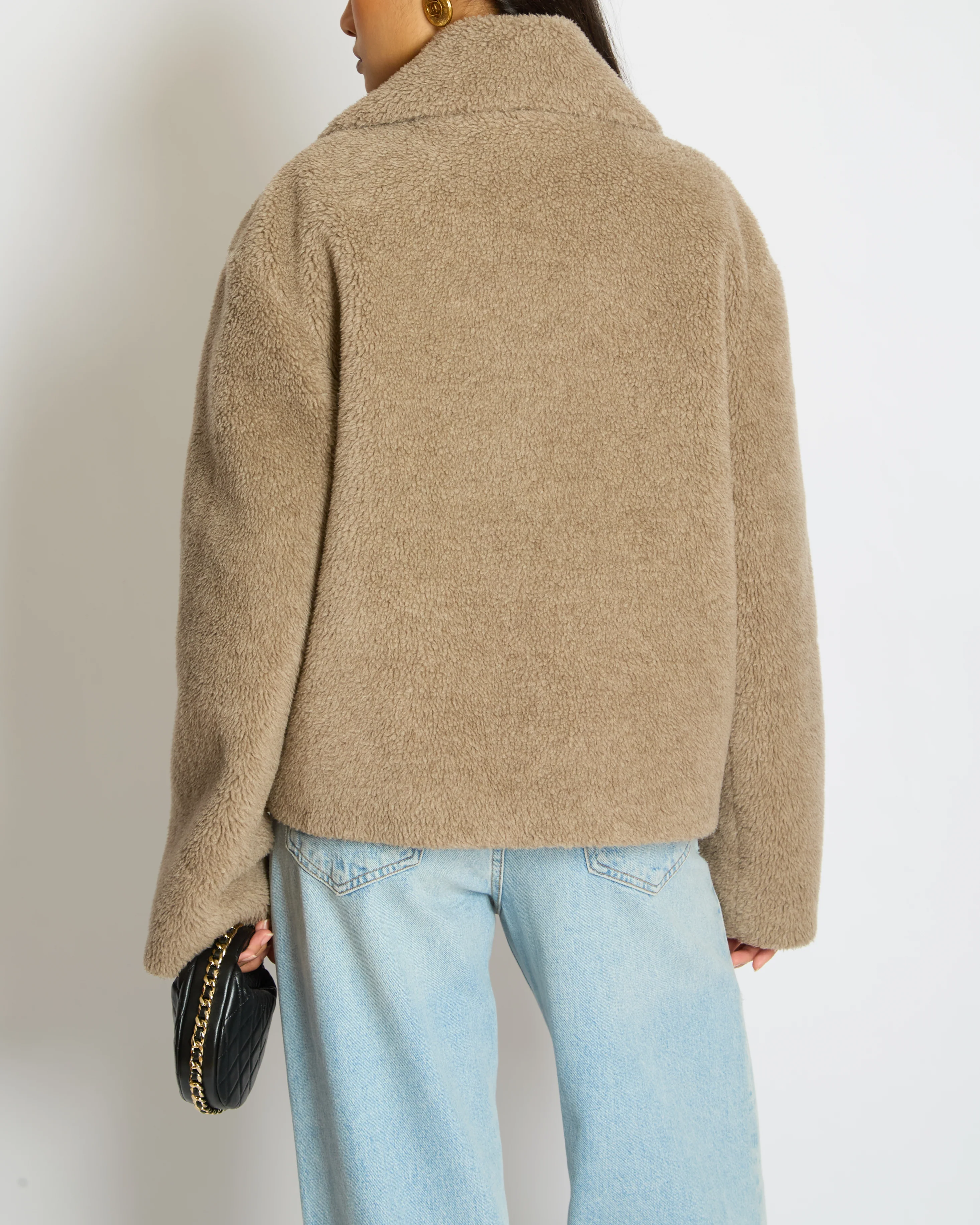 Céline Taupe Shearling Effect Cropped Coat with Button Detail Size FR 38 (UK 10) - Image 4