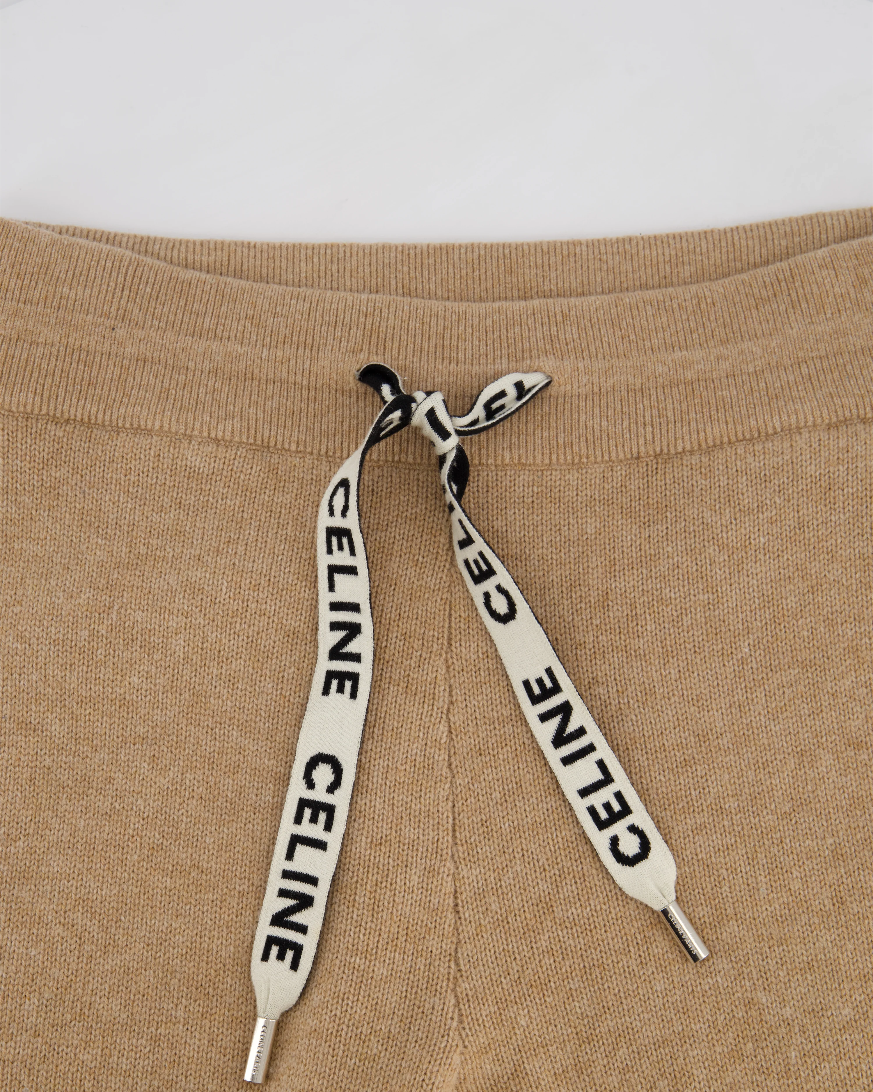 Celine Tan Cashmere Joggers with Cuffed Hems and Logo Tie Size S (UK 8) - Image 5