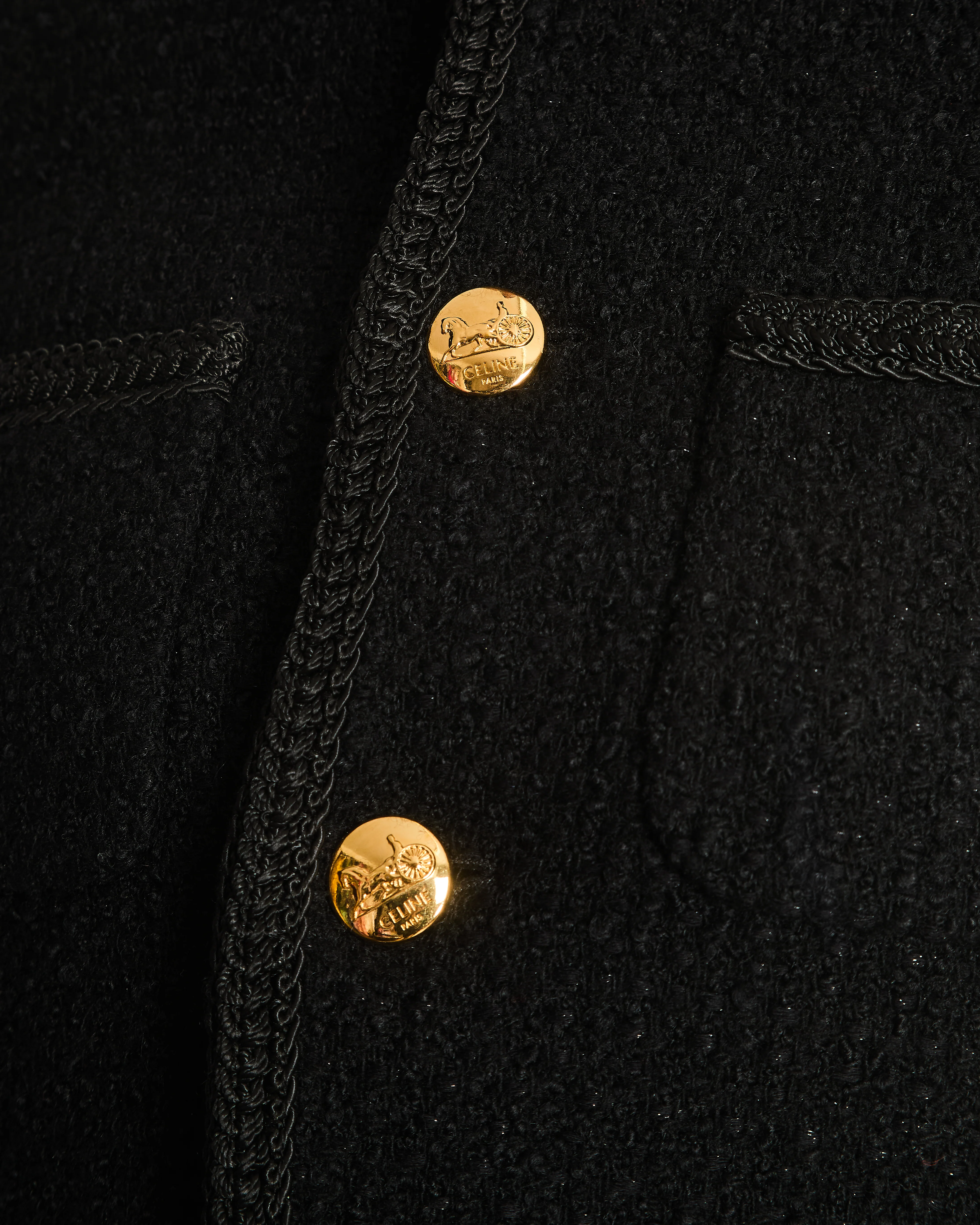 Celine Tweed Black Collarless Button Down Cropped Jacket Size FR 36 (UK 8) - Image 4
