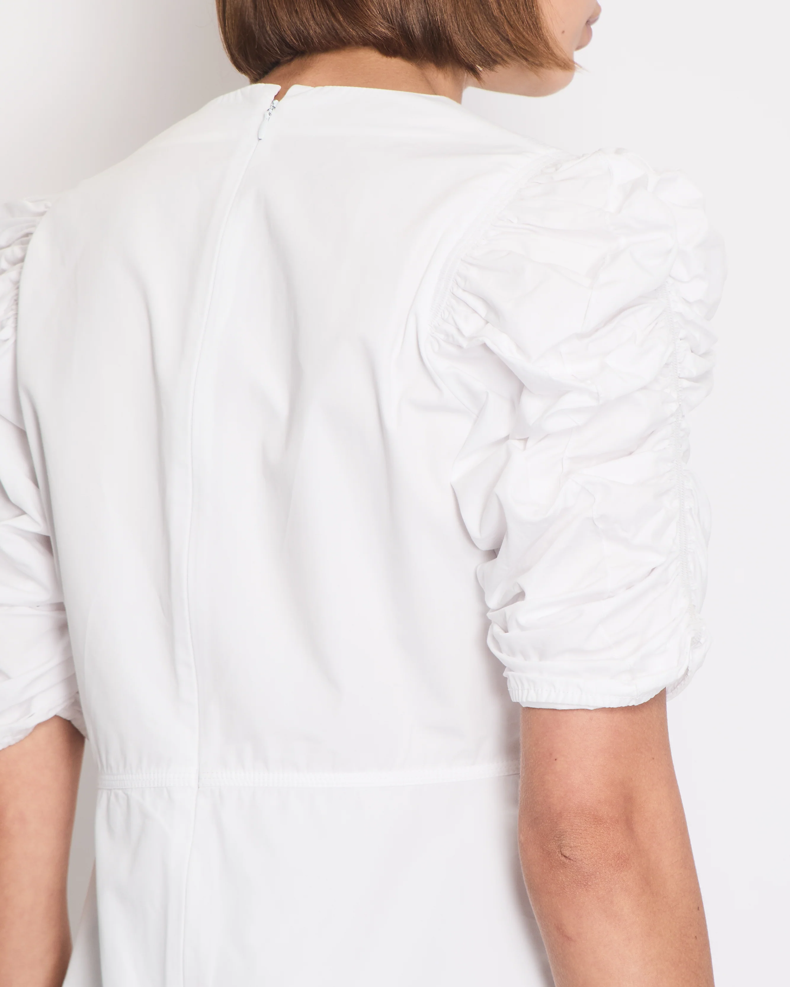 Celine White Cotton Poplin Short Sleeve Shirt With Ruching Detail Size FR 40 (UK 12) - Image 4