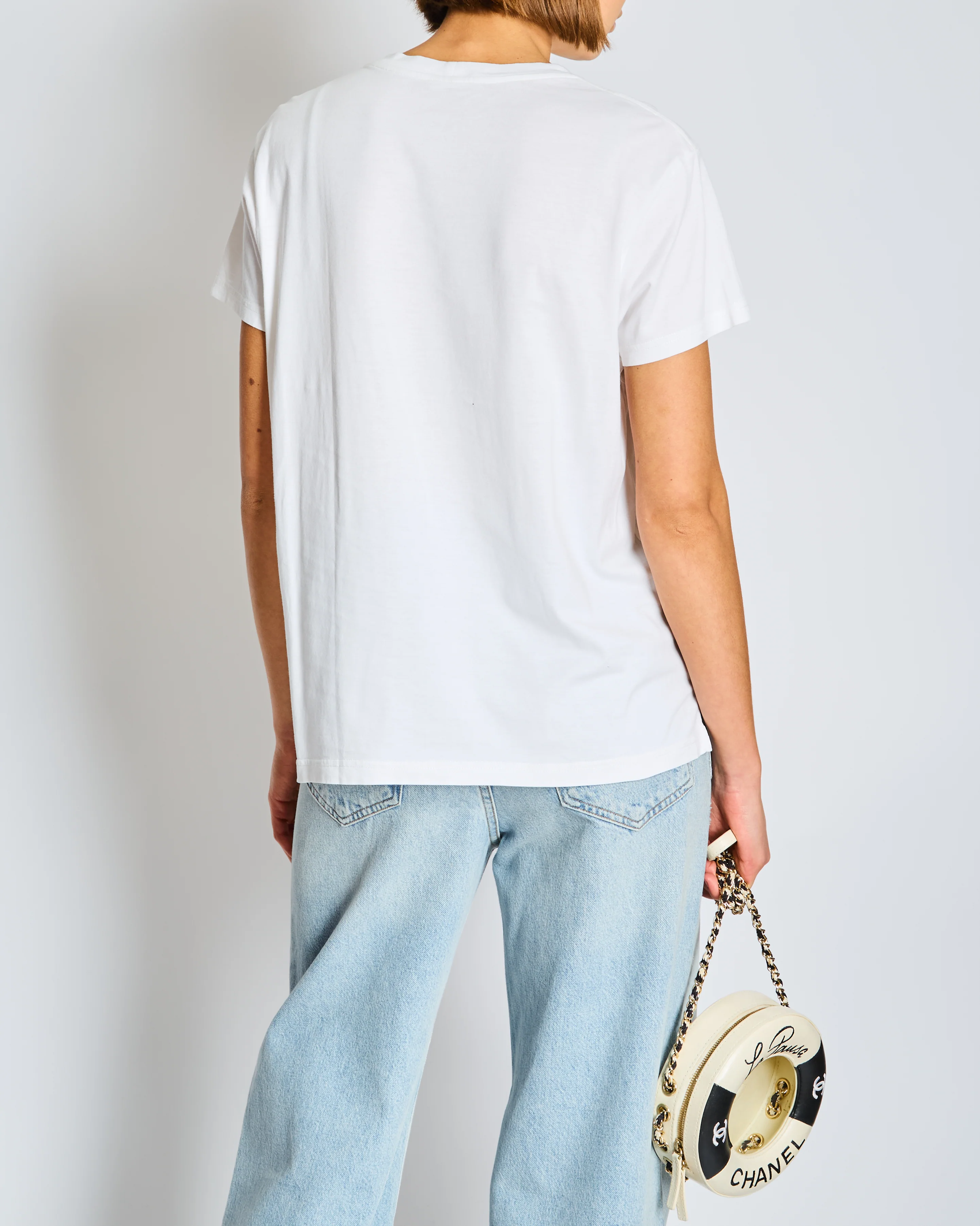 Céline White Cotton T-shirt with Black Logo FR 36 Size UK 8 - Image 3