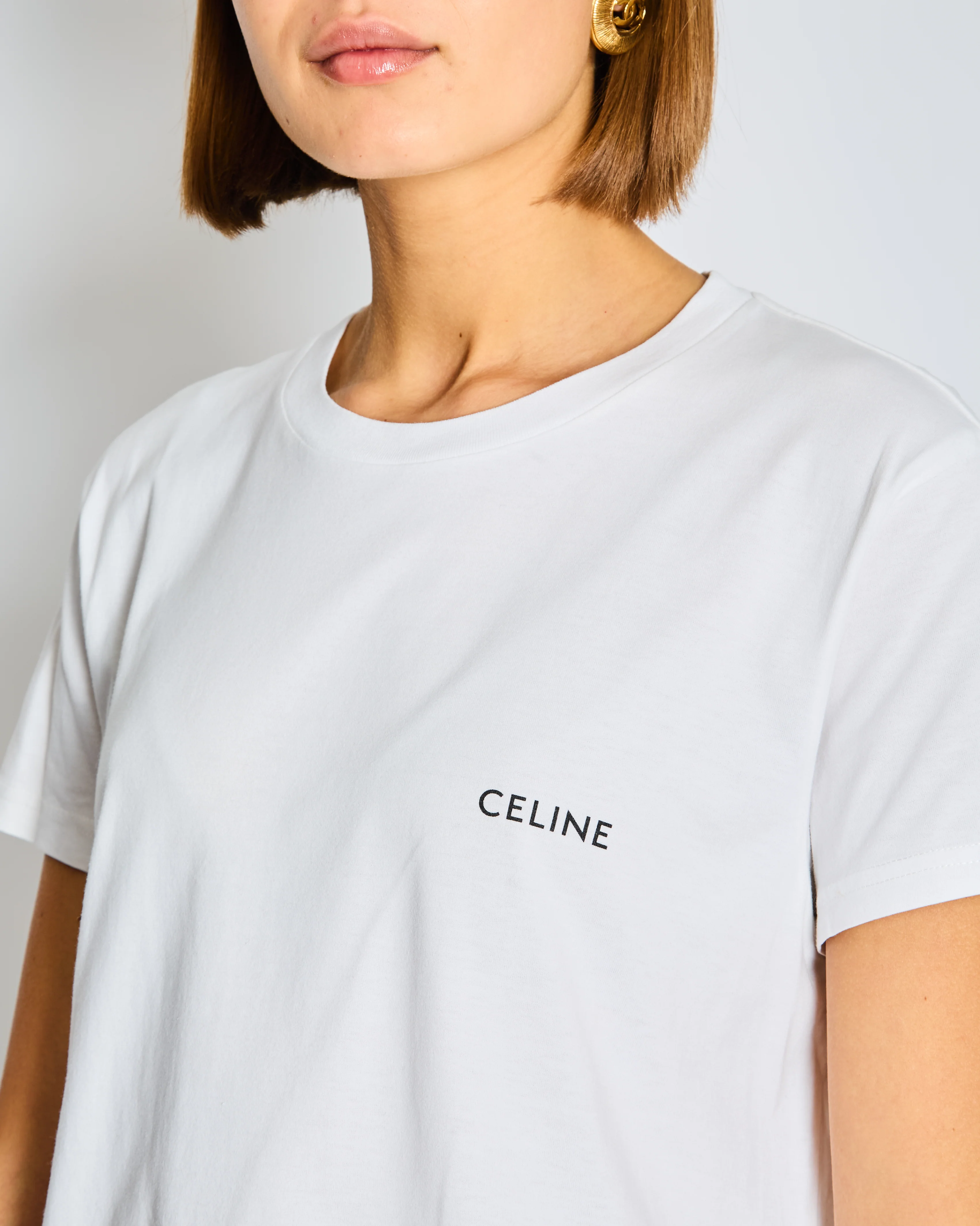 Céline White Cotton T-shirt with Black Logo FR 36 Size UK 8 - Image 4