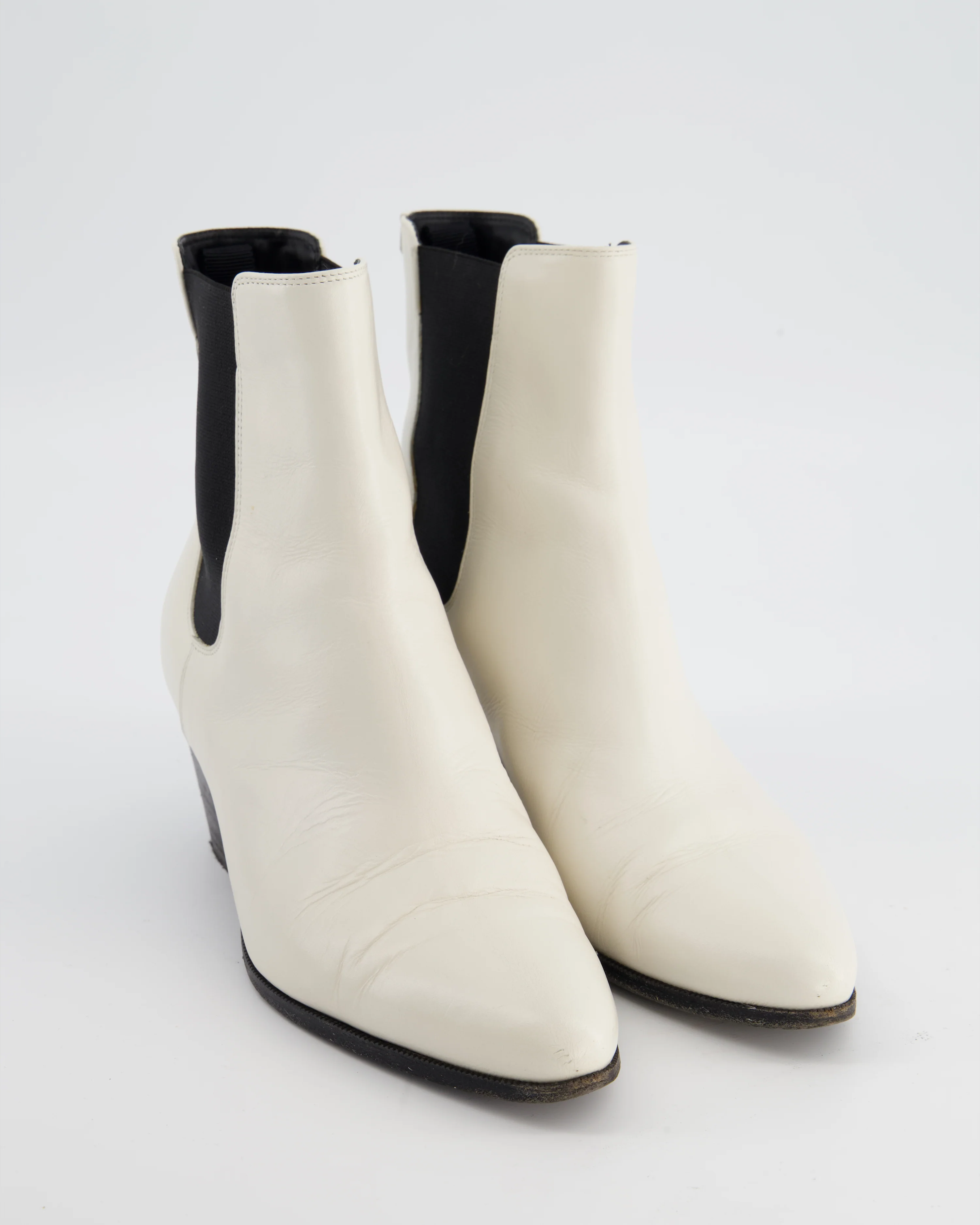 Celine White Pointed Boots with Black Detail Size EU 37.5 - Image 2