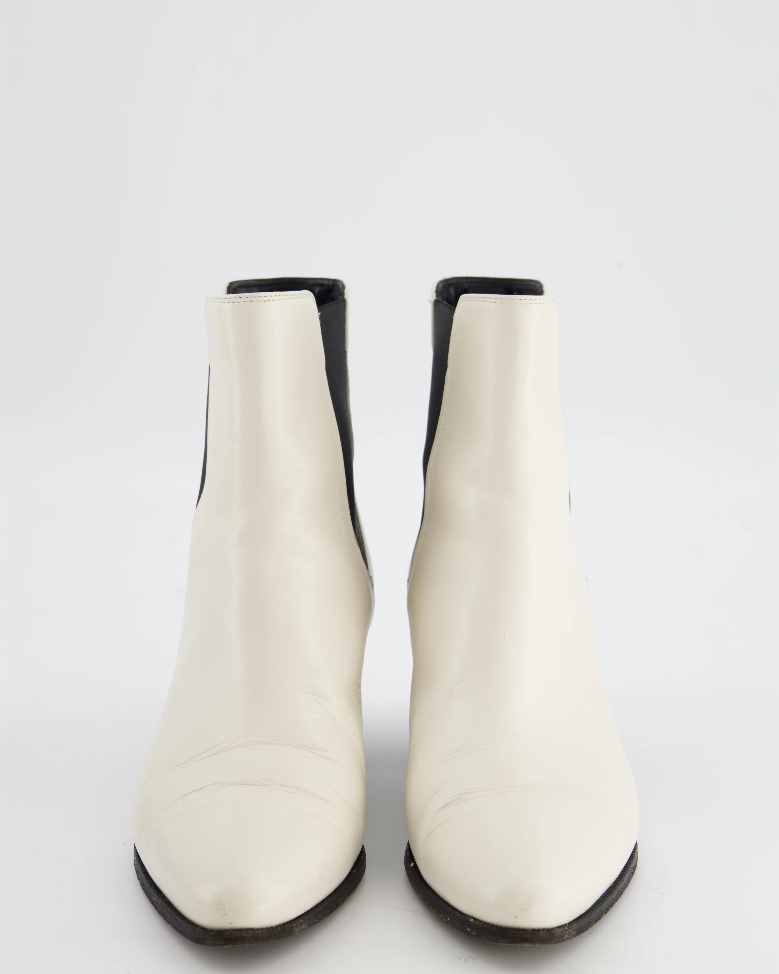 Celine White Pointed Boots with Black Detail Size EU 37.5 - Image 4