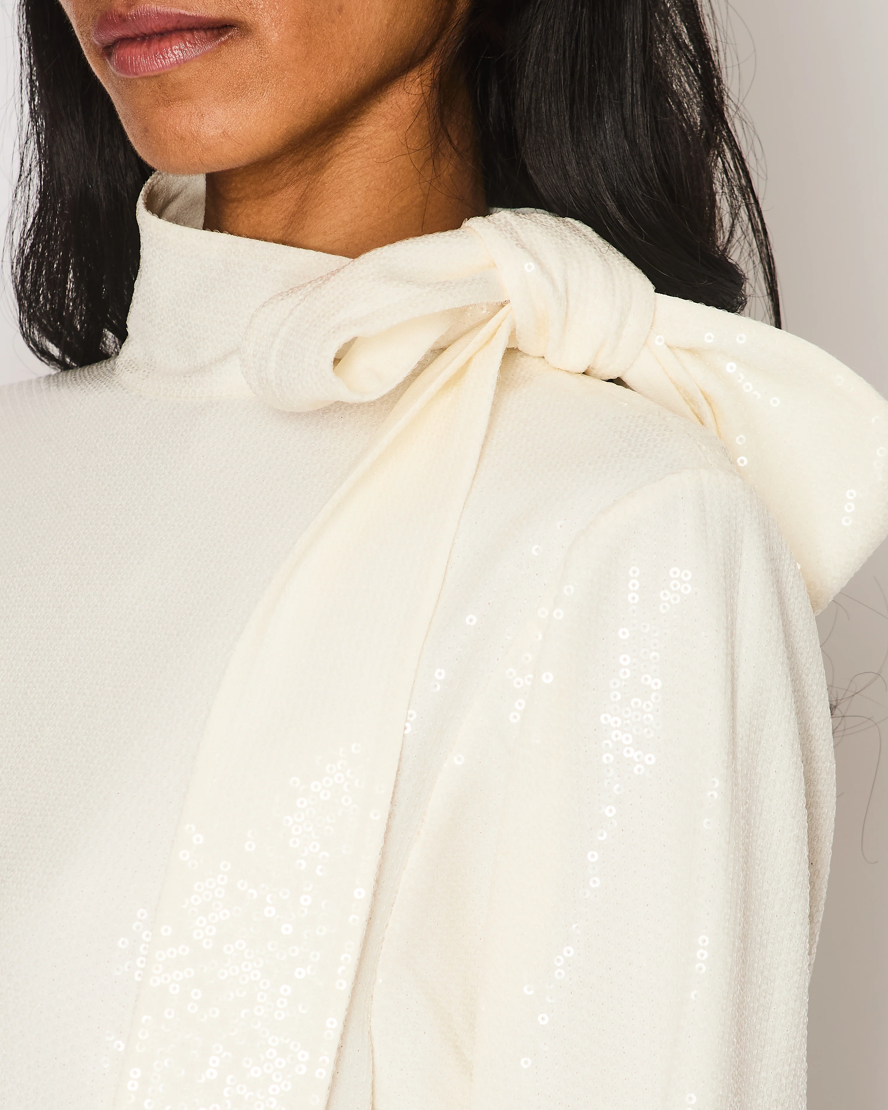 Celine White Sequin Blouse with Neck Tie Size FR 36 (UK 8) - Image 2