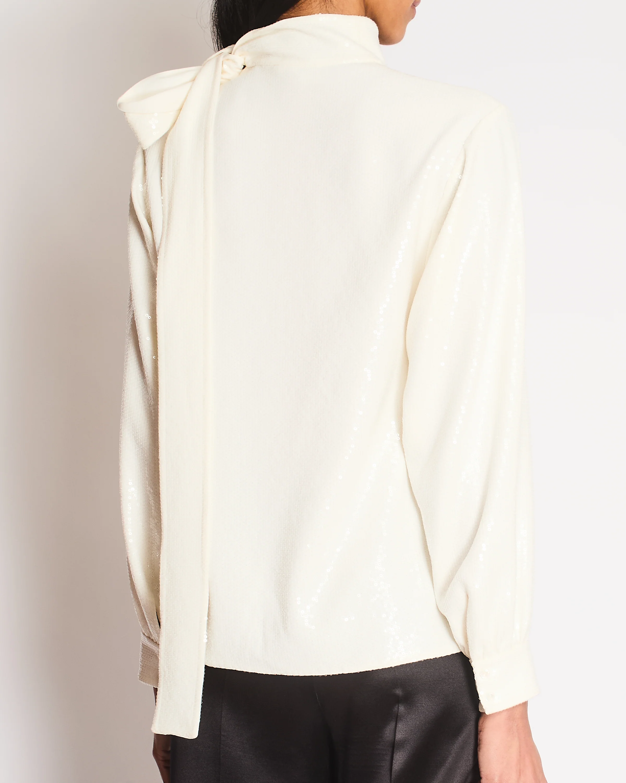 Celine White Sequin Blouse with Neck Tie Size FR 36 (UK 8) - Image 3