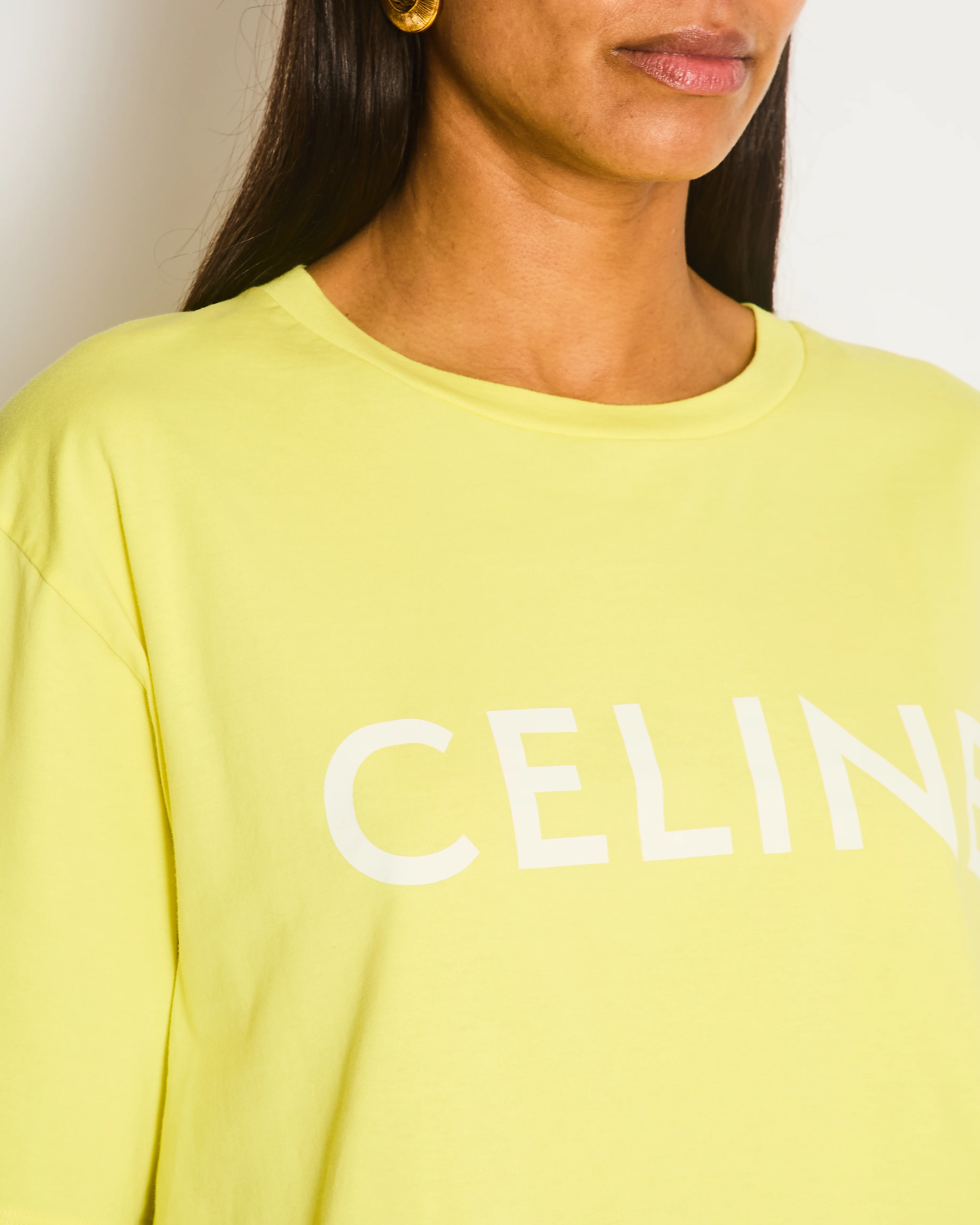 Celine Yellow Cropped Logo T-Shirt Size M (UK 8/10) - Image 3