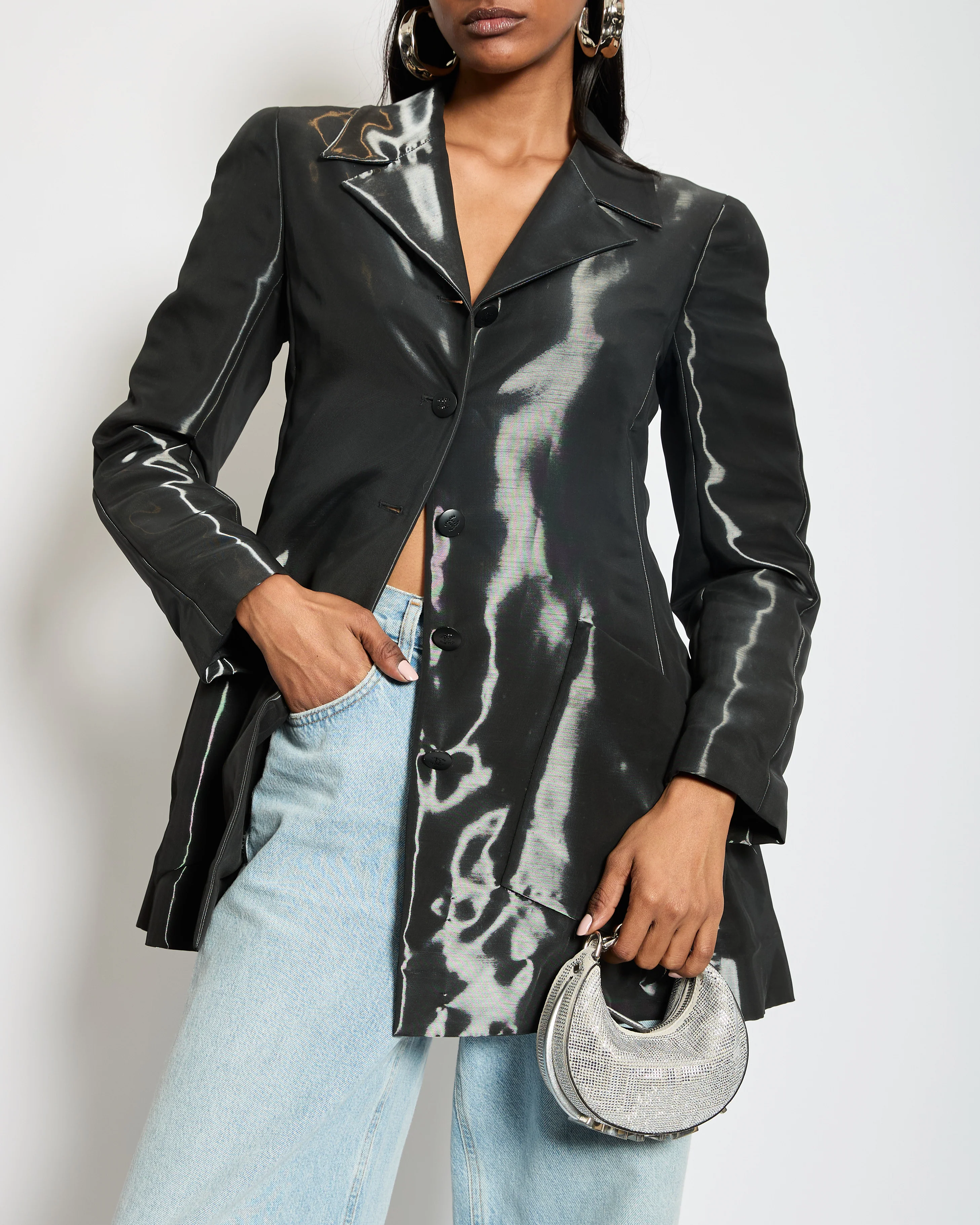Chanel 00/A Shine Effect Black Blazer Jacket With Black CC Button Detail FR 36 (UK 8)