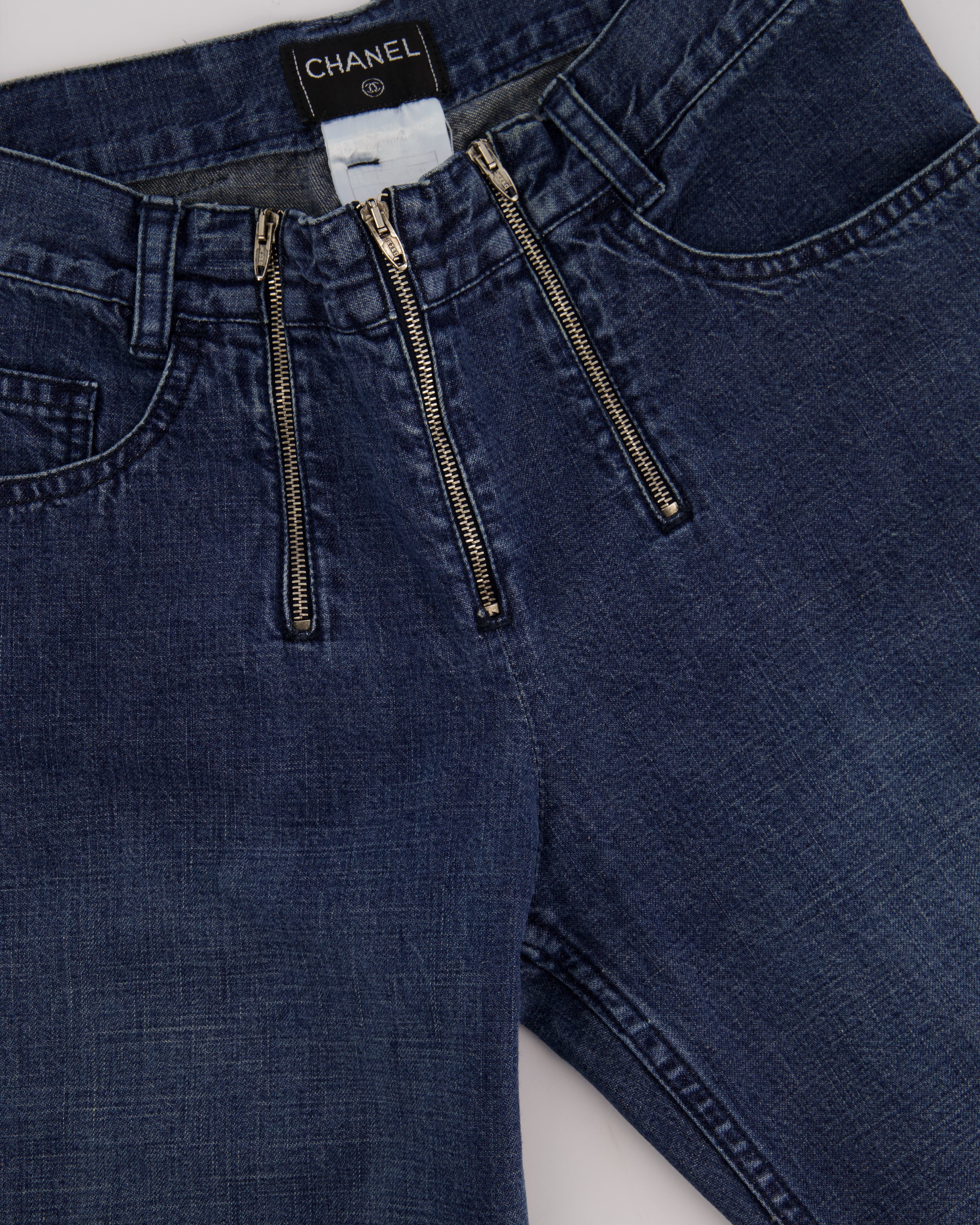 Chanel Vintage 01/A Washed Blue Denim 3 Zip Jeans Size FR 38 (UK 10) - Image 6