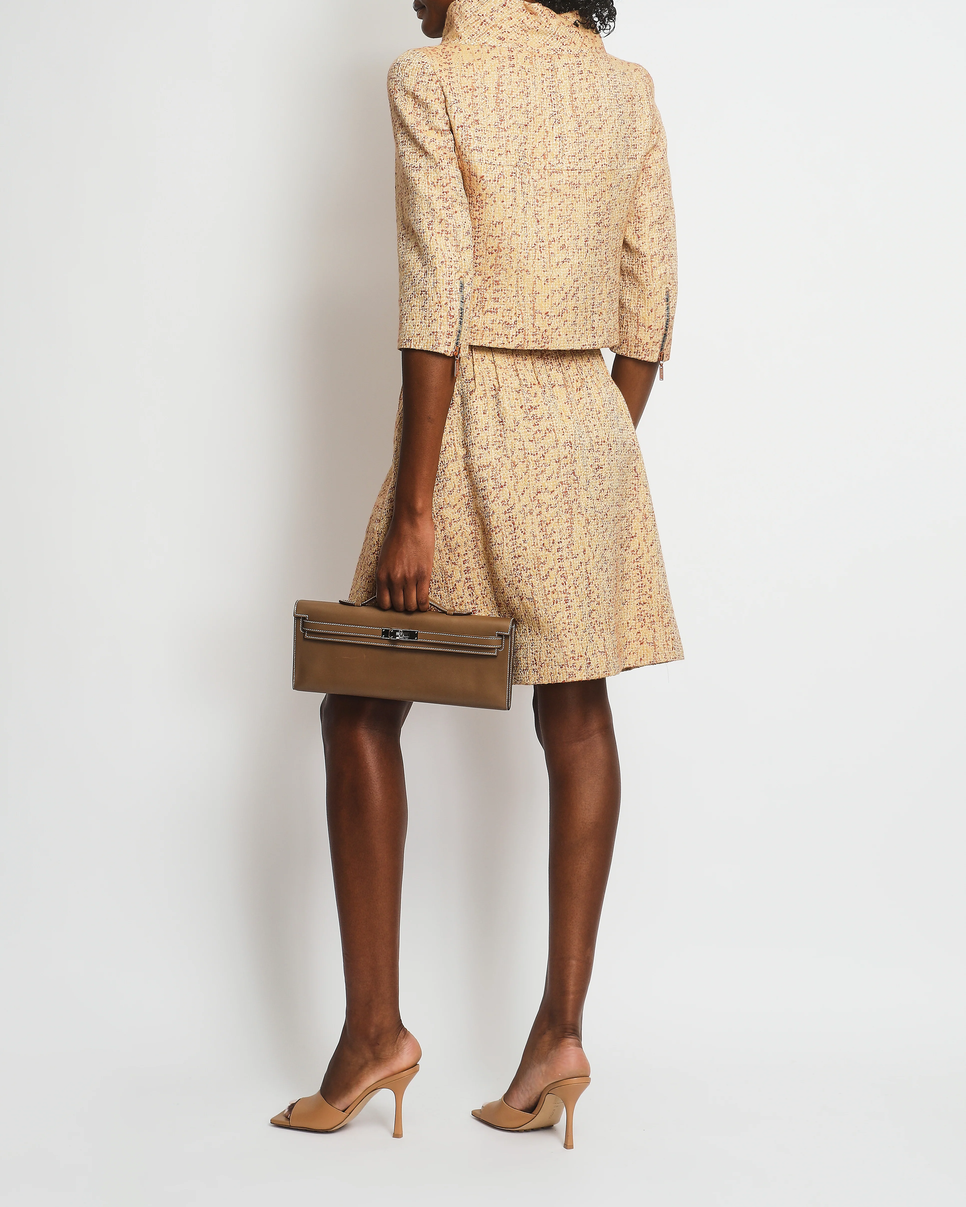 Chanel 01/P Spring 2001 Beige, Burgundy Two-Piece Jacket and Skirt Set FR 34 (UK 6) - Image 2