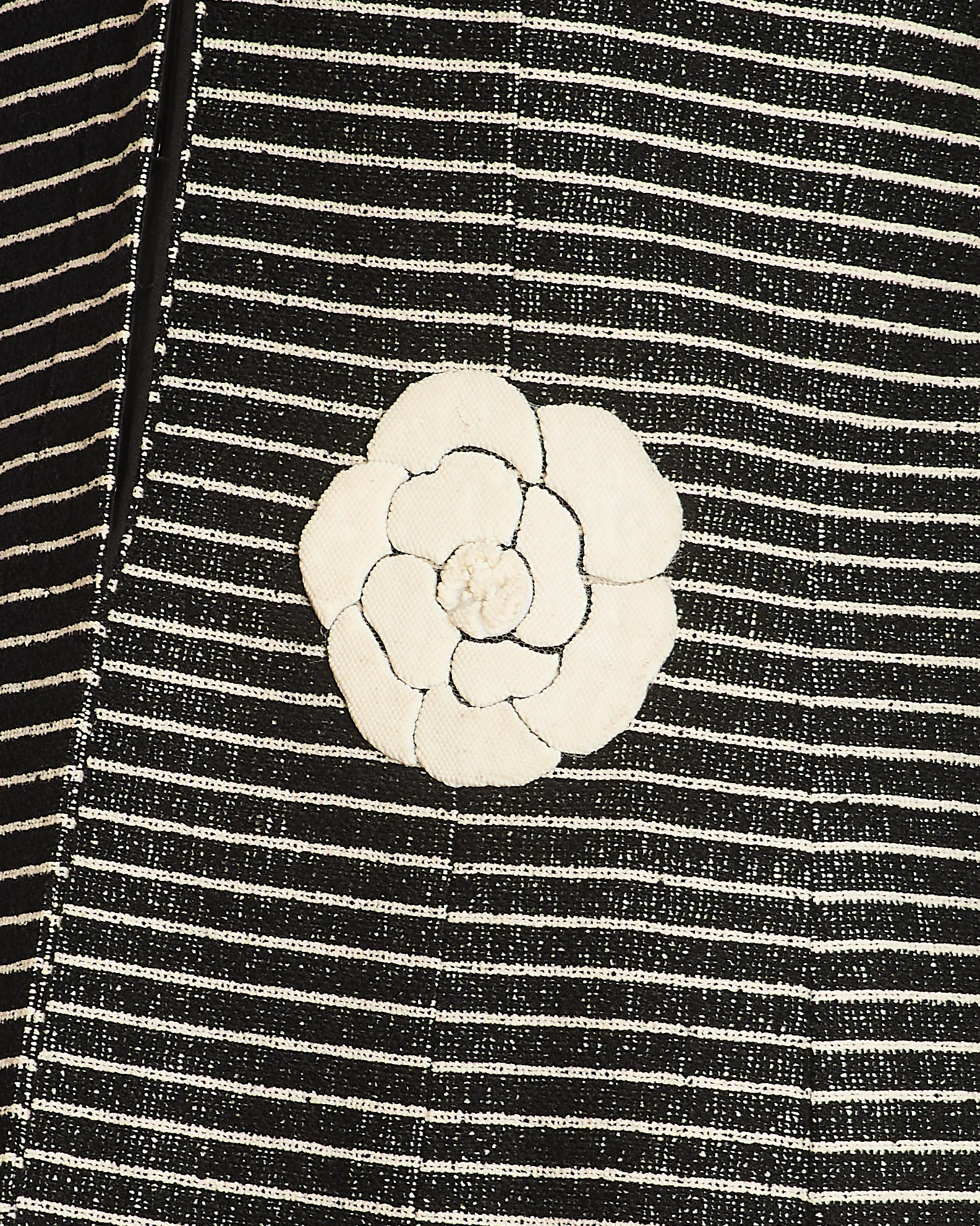 Chanel 2001 Cruise Collection Vintage Black & White Striped Jacket with Camelia Embellishment Size FR 44 (UK 16) - Image 4