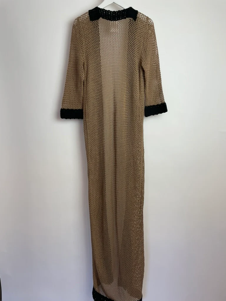 Chanel 03/P Brown Crochet Knitted Long Line Cardigan with Black Trim Detail Size FR 40 (UK 12) - Image 11