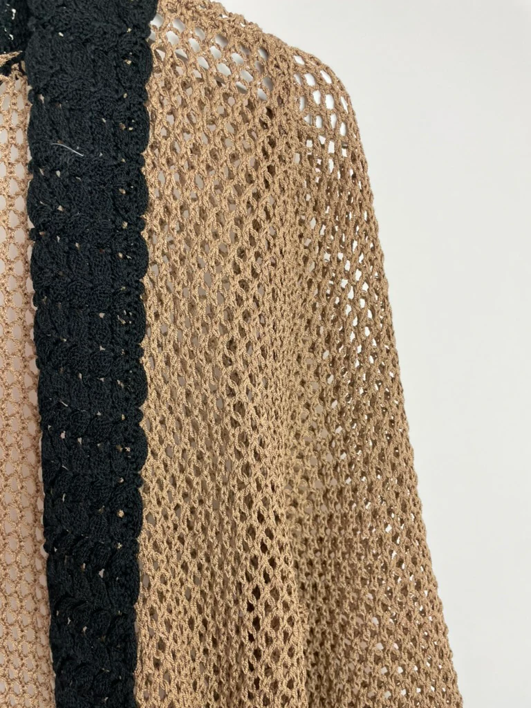 Chanel 03/P Brown Crochet Knitted Long Line Cardigan with Black Trim Detail Size FR 40 (UK 12) - Image 9