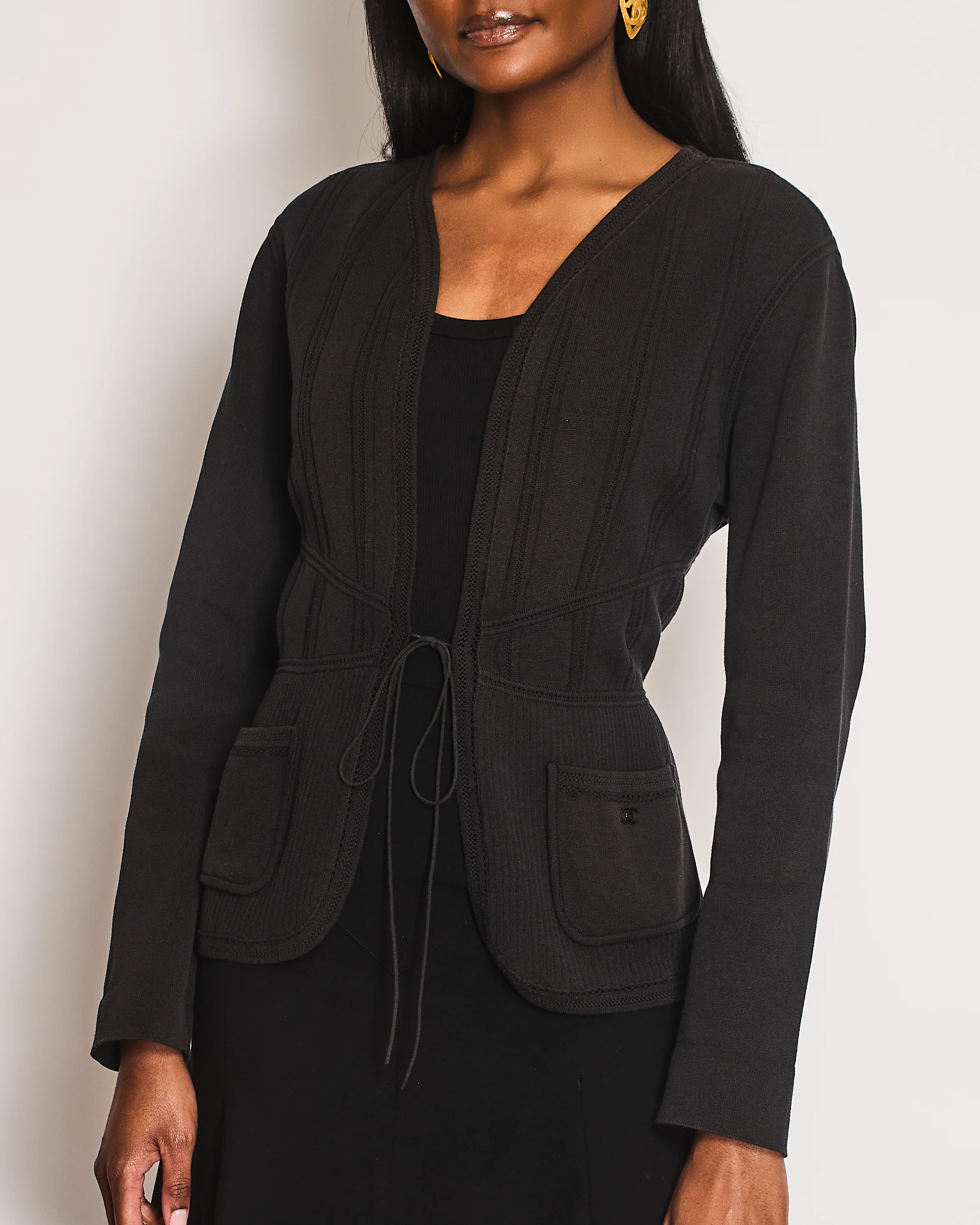 Chanel 03/P Washed Black Knitted CC Cardigan Size FR 46 (UK 18) - Image 2