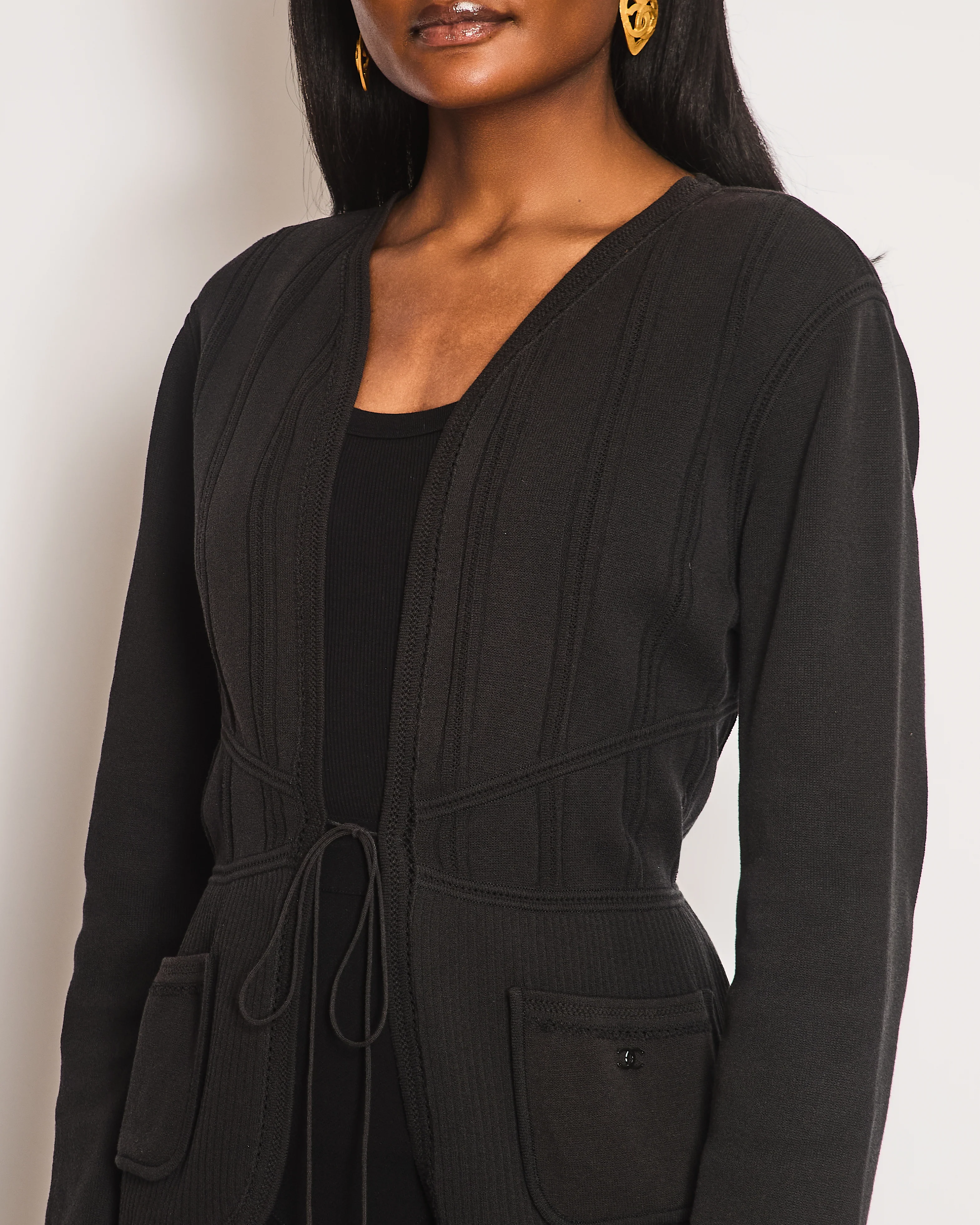 Chanel 03/P Washed Black Knitted CC Cardigan Size FR 46 (UK 18) - Image 3