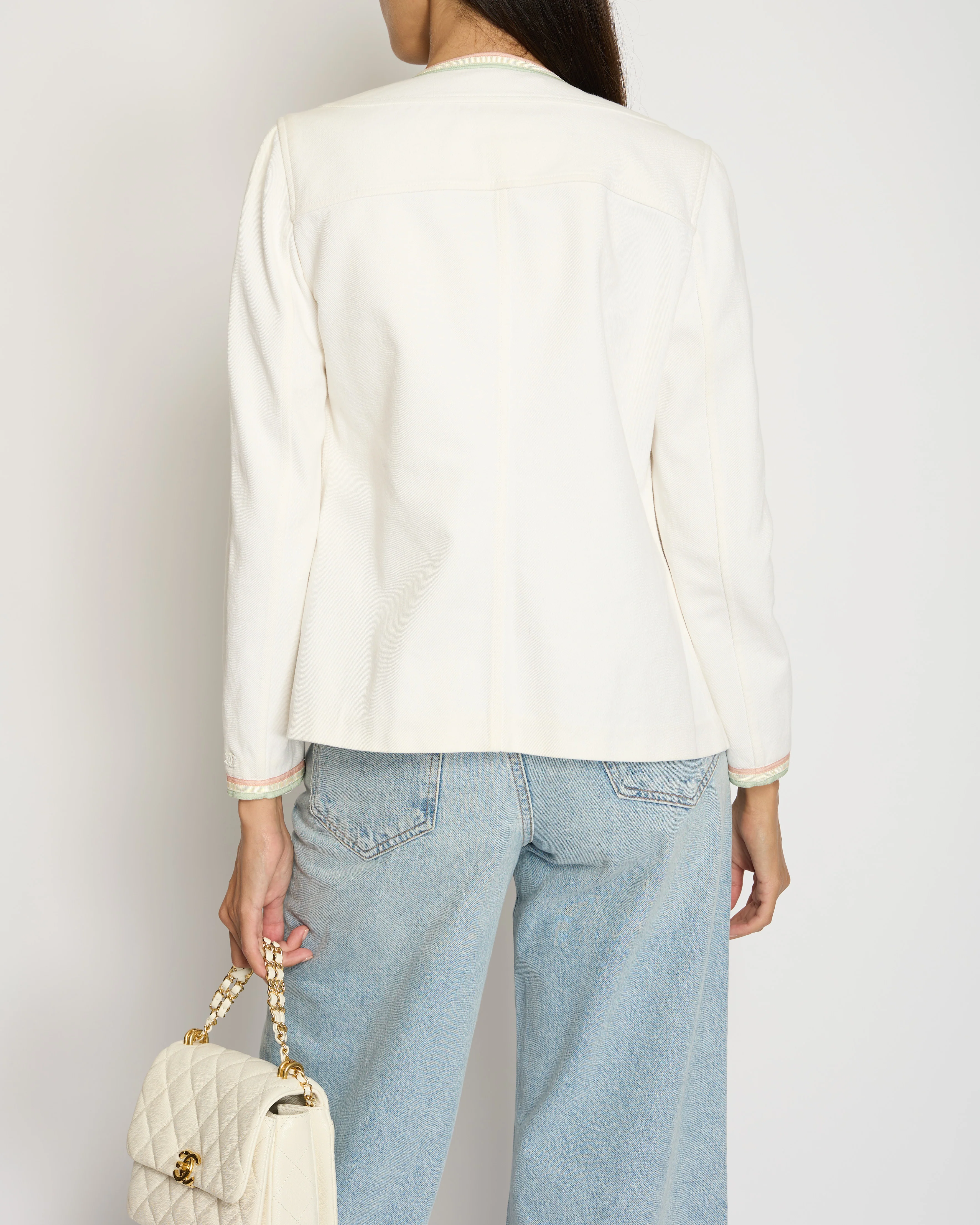 Chanel 04/C White Round Neck Jacket with Pastel Trim Detail FR 36 (UK 8) - Image 3