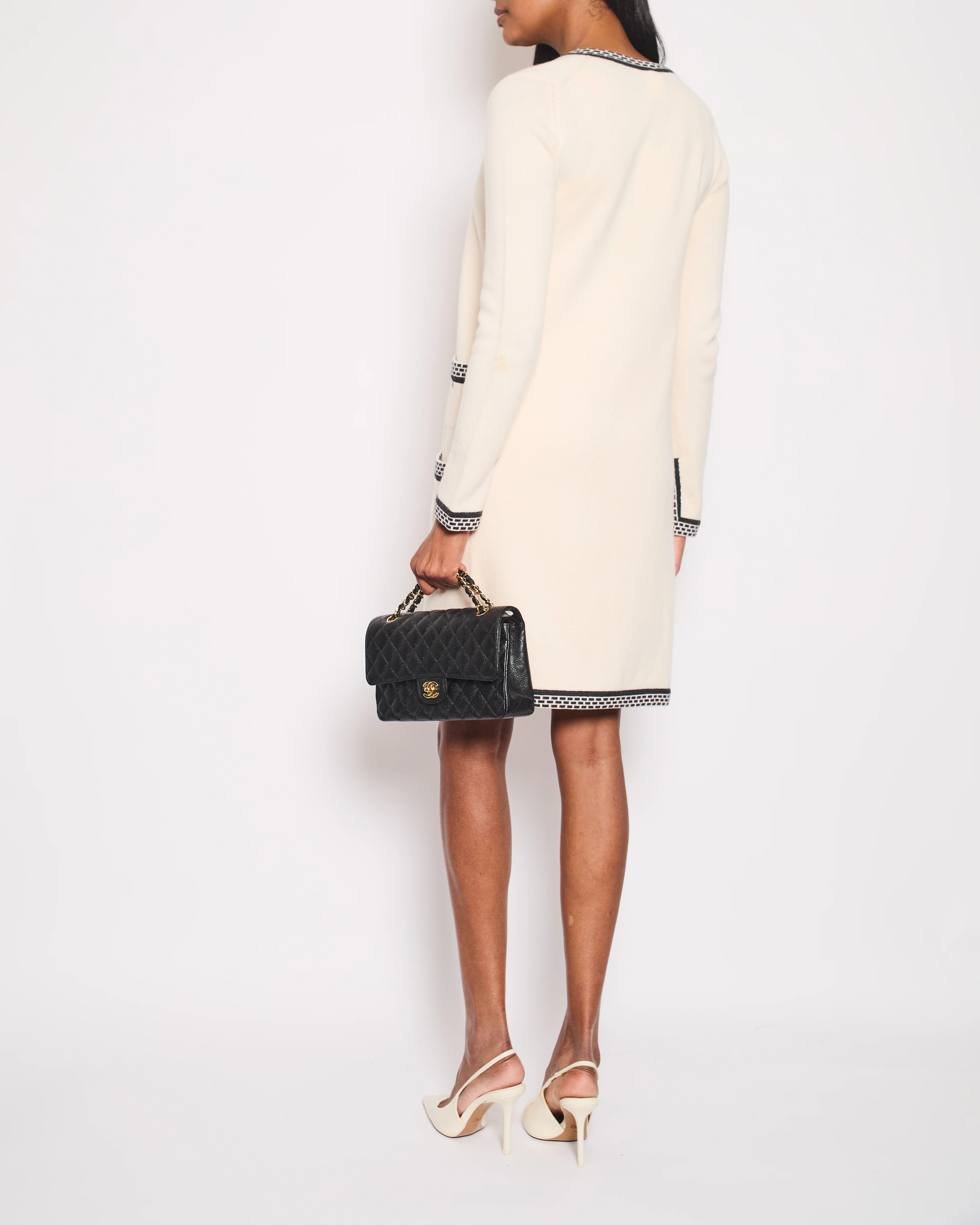 Chanel 04A Cashmere Midi Dress and Longline Cardigan Set With Grey Trim Detail FR 36 (UK 8) - Image 6