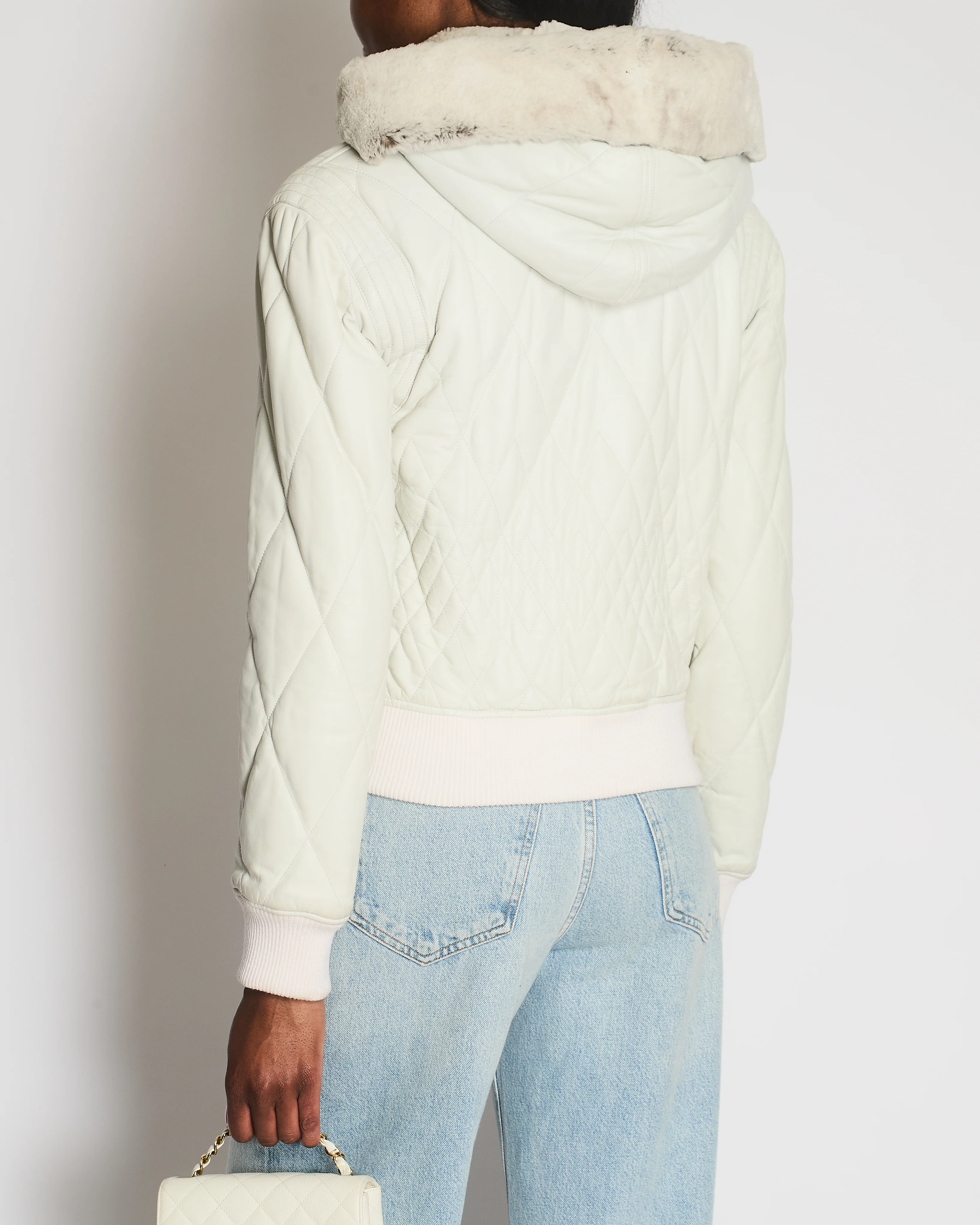 Chanel 05/A Grey Quilted Jacket with Orylag Fur Hood Detail Size FR 38 (UK 10) - Image 4