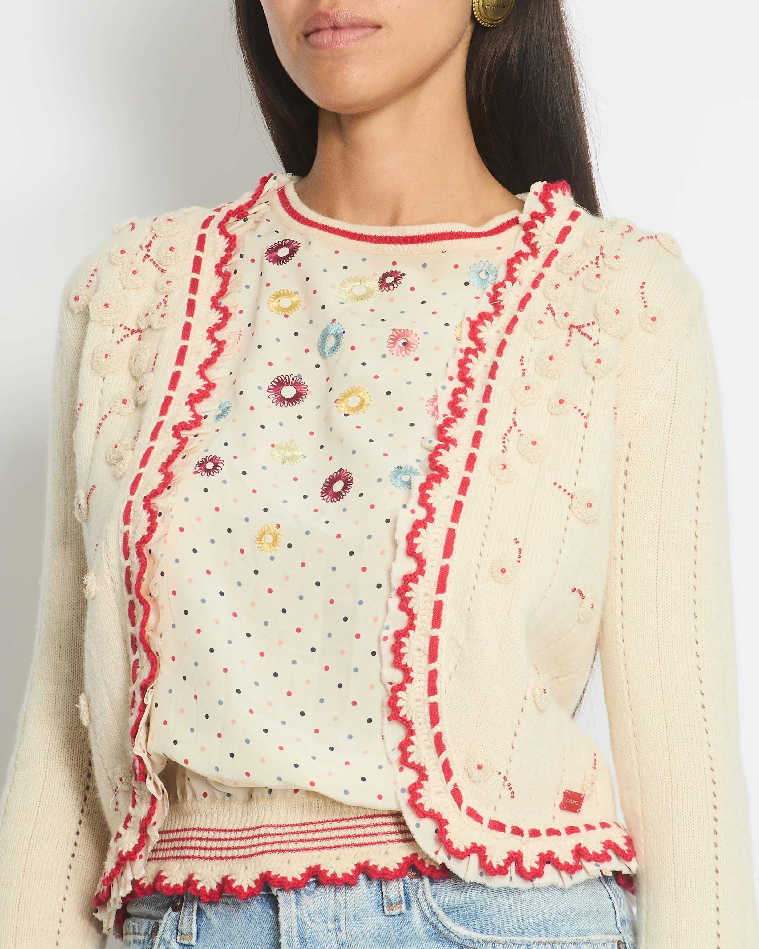 Chanel 05/C Ivory Red Cardigan FR 38 (UK 10) - Image 4