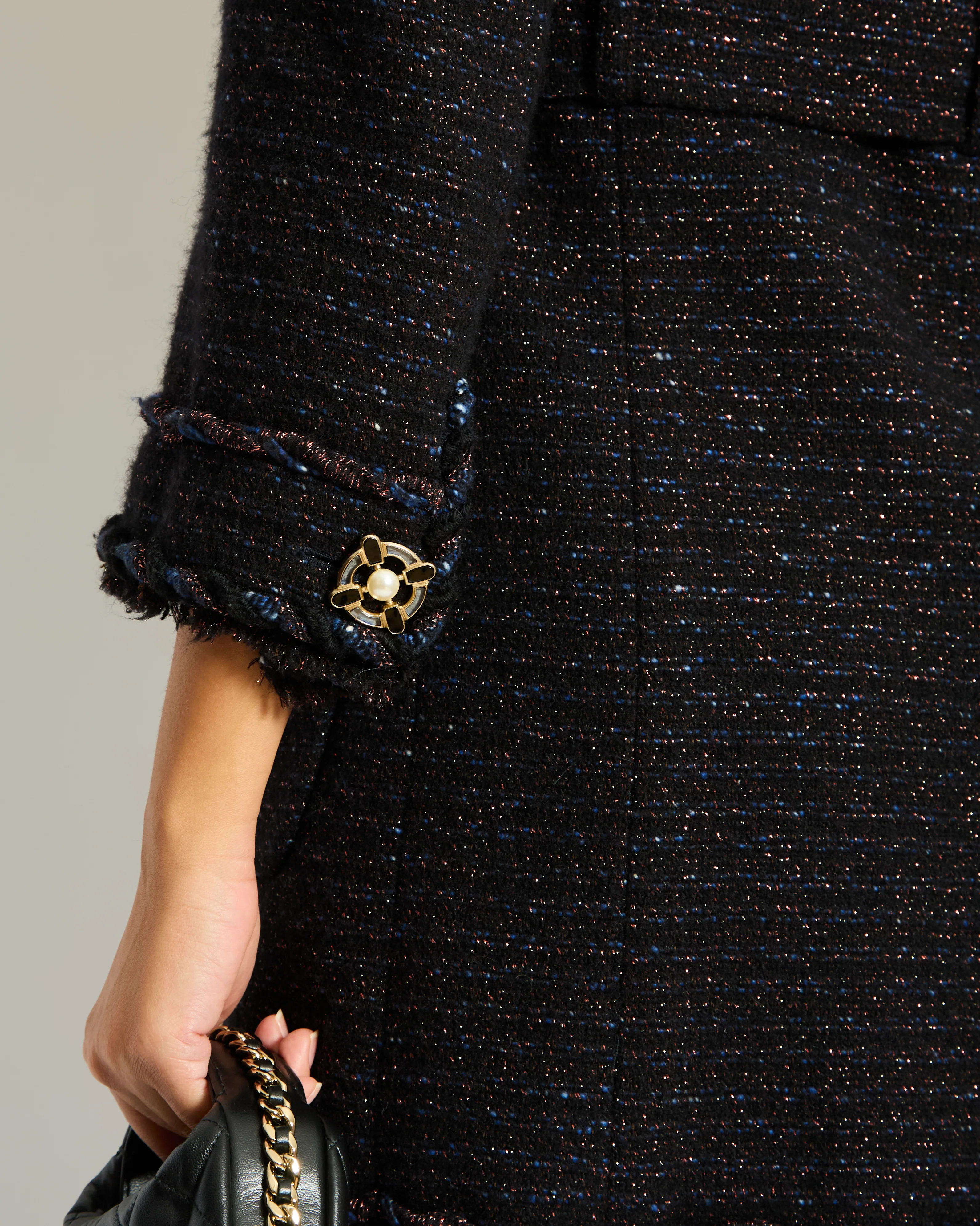 Chanel 07/A Navy Tweed Belted Jacket with Pocket Detail Size FR 38 (UK 10) - Image 2