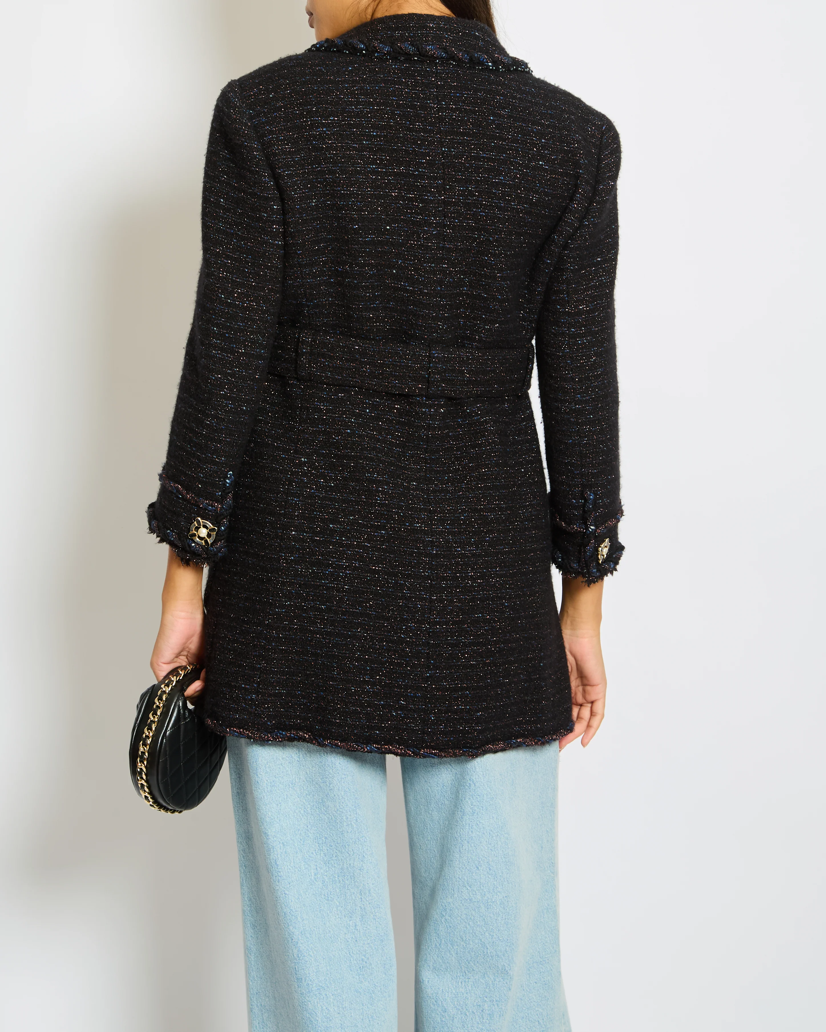 Chanel 07/A Navy Tweed Belted Jacket with Pocket Detail Size FR 38 (UK 10) - Image 4
