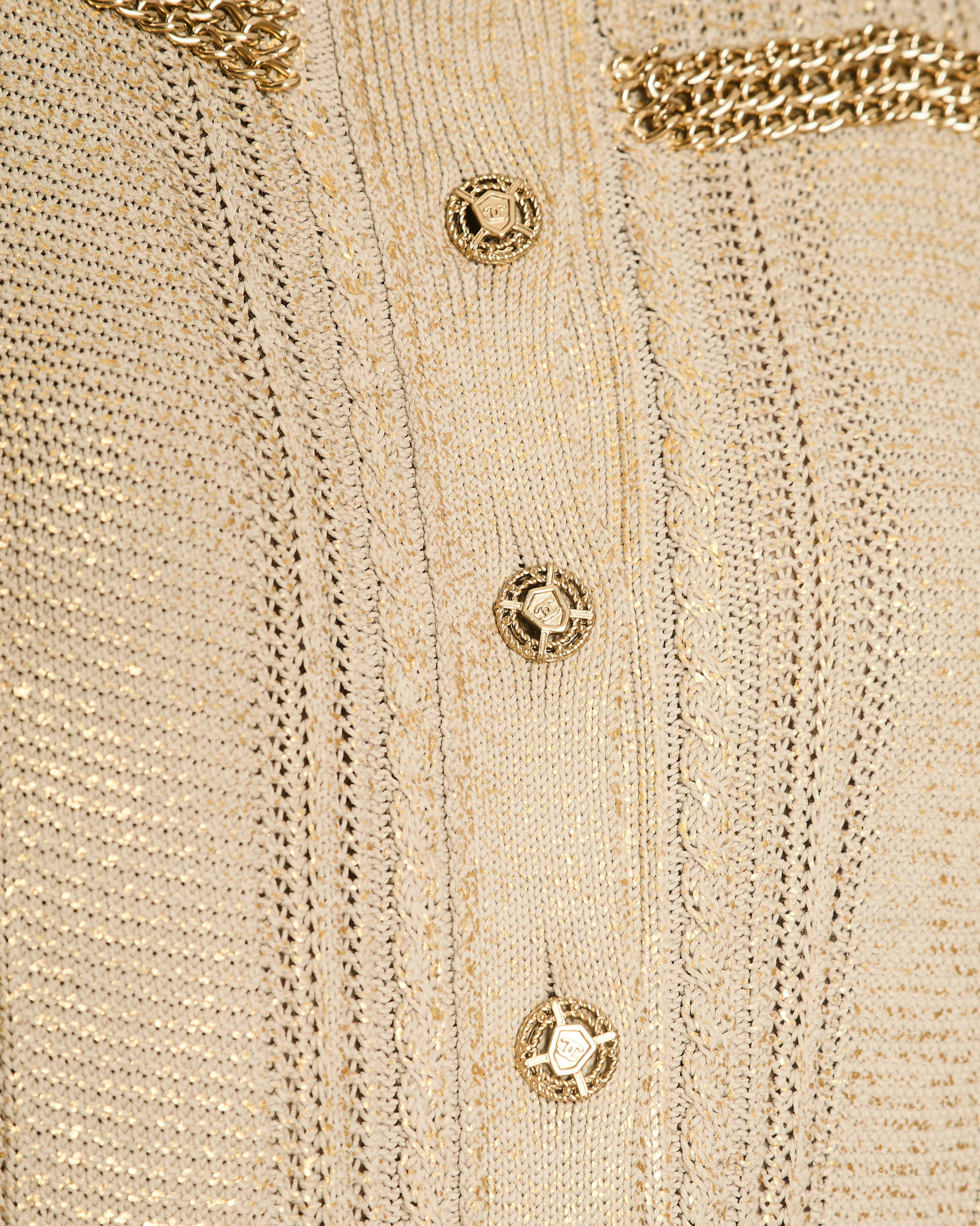 Chanel 08/P Beige Metallic Vest with Chain Trim Detail Size FR 42 (UK 14) - Image 4