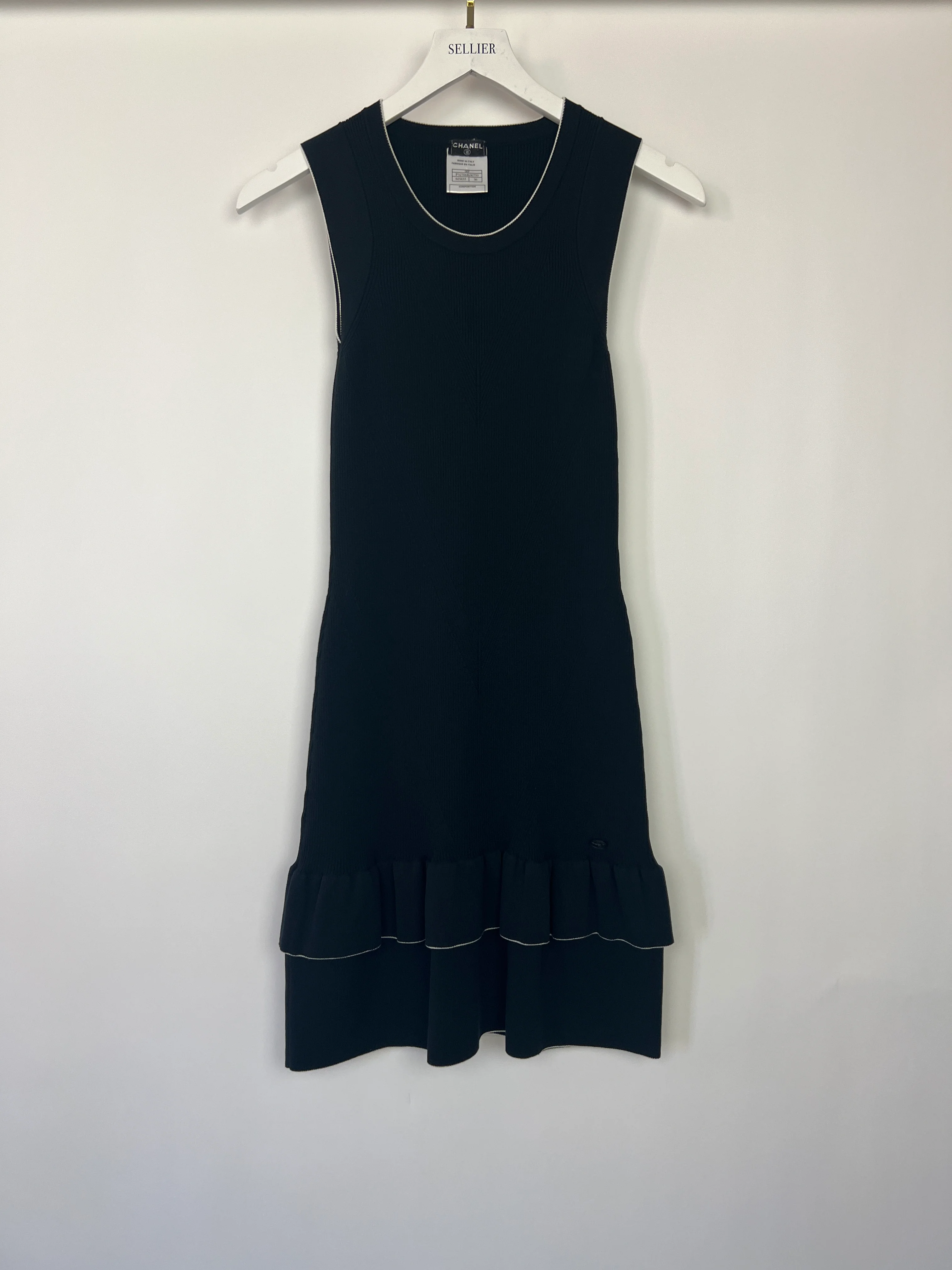 Chanel 08P Black, White Trim Knitted Dress with Ruffle Hem Detail Size FR 36 (UK 8) - Image 6