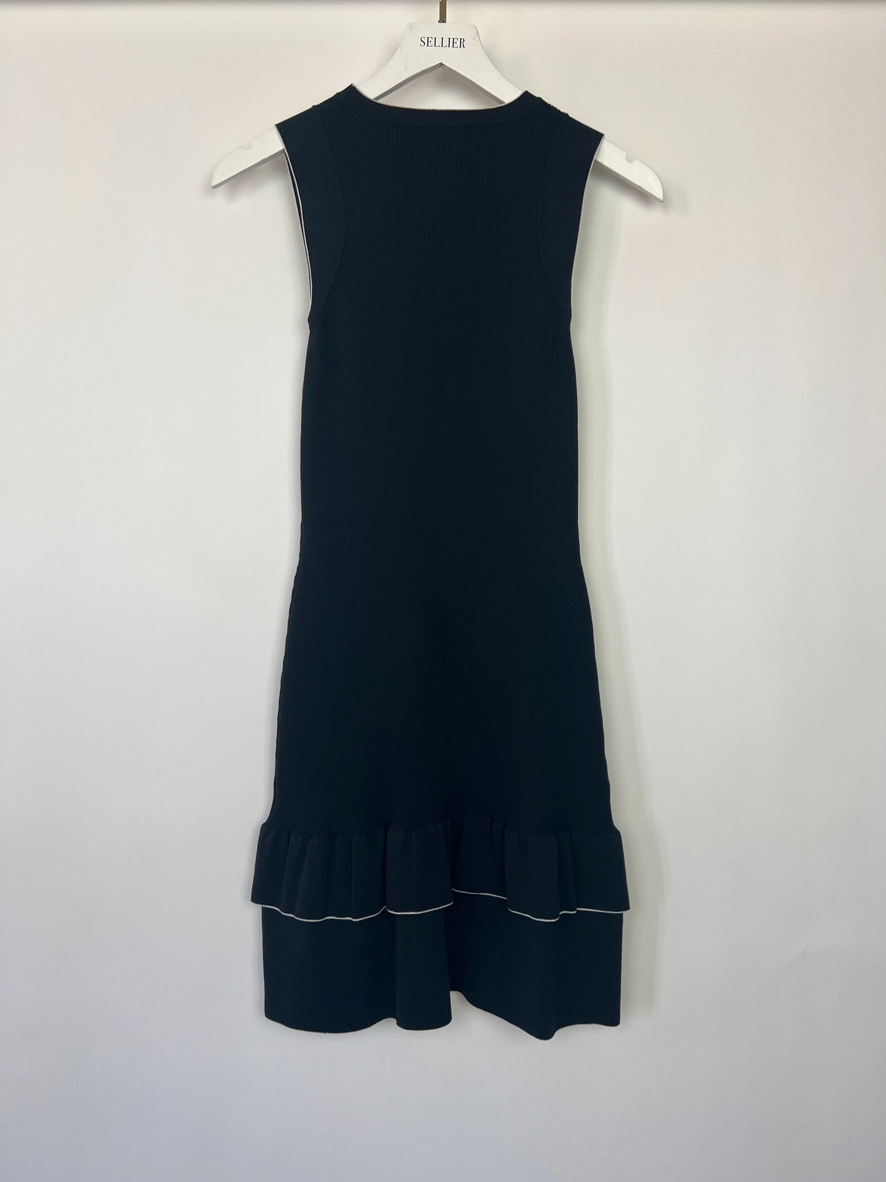Chanel 08P Black, White Trim Knitted Dress with Ruffle Hem Detail Size FR 36 (UK 8) - Image 7