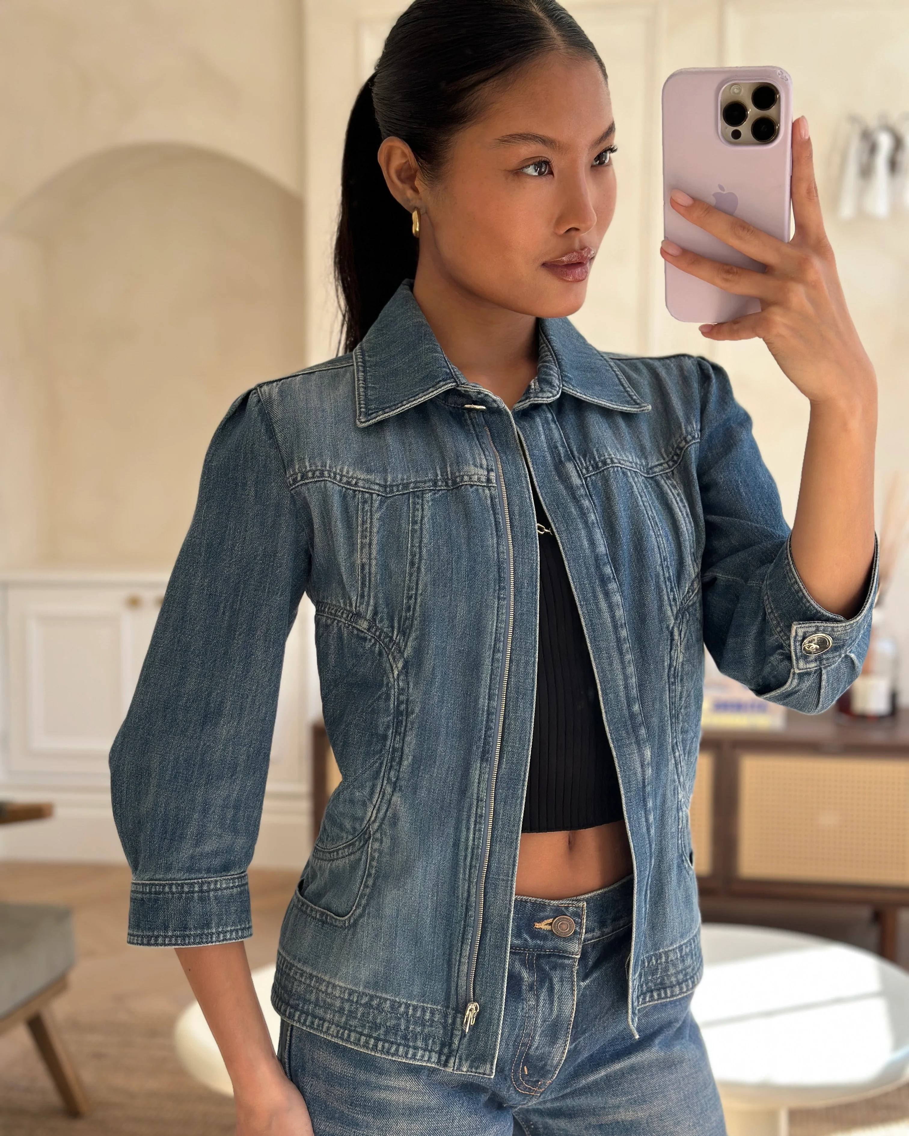 Chanel 08/P Blue Denim Long Sleeve Jacket with Quilted Pocket Detail Size FR 36 (UK 8) - Image 6