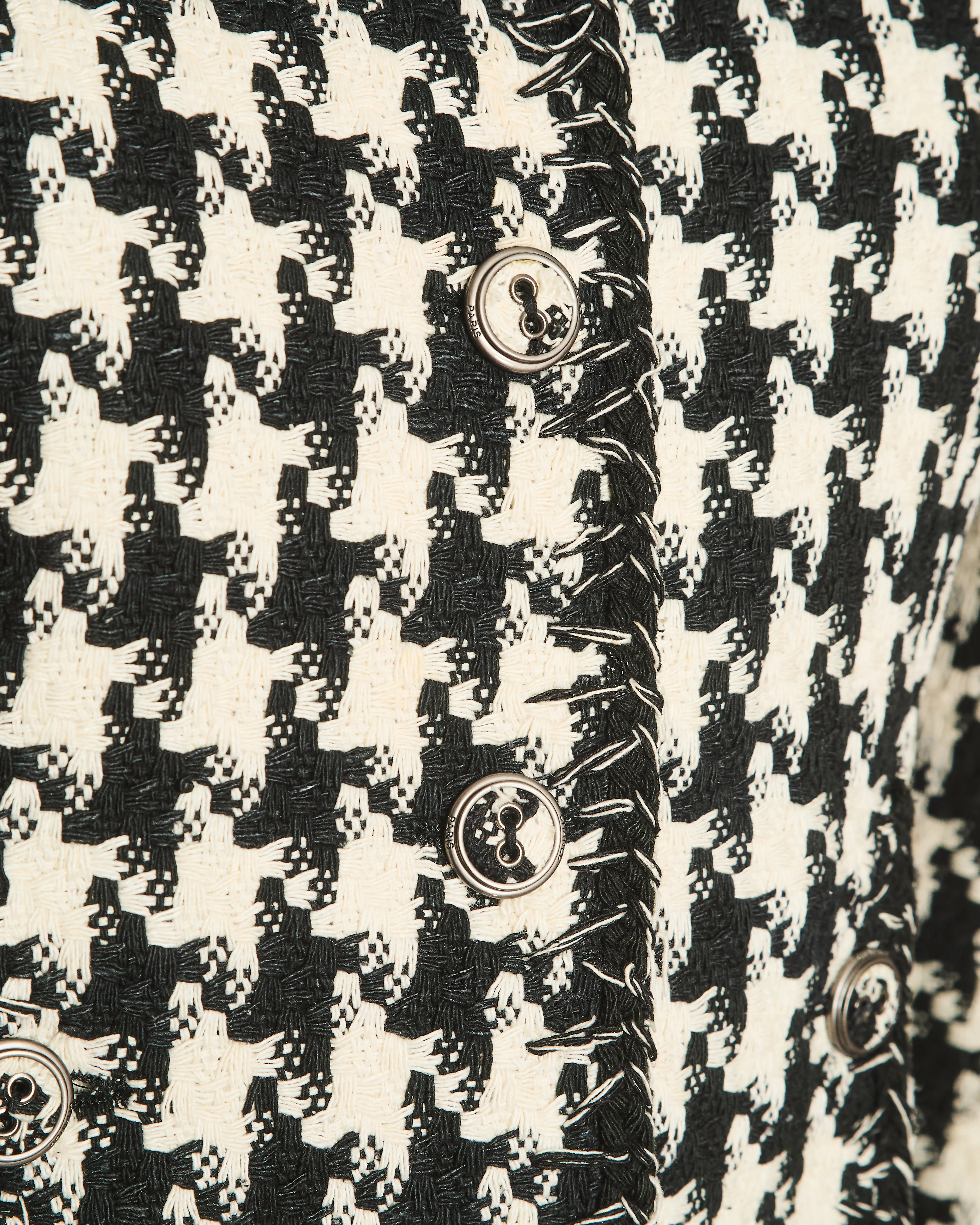 Chanel 08P Houndstooth Beige and Black Tweed Jacket With 3/4 Sleeves Size FR 36 (UK 8) - Image 5
