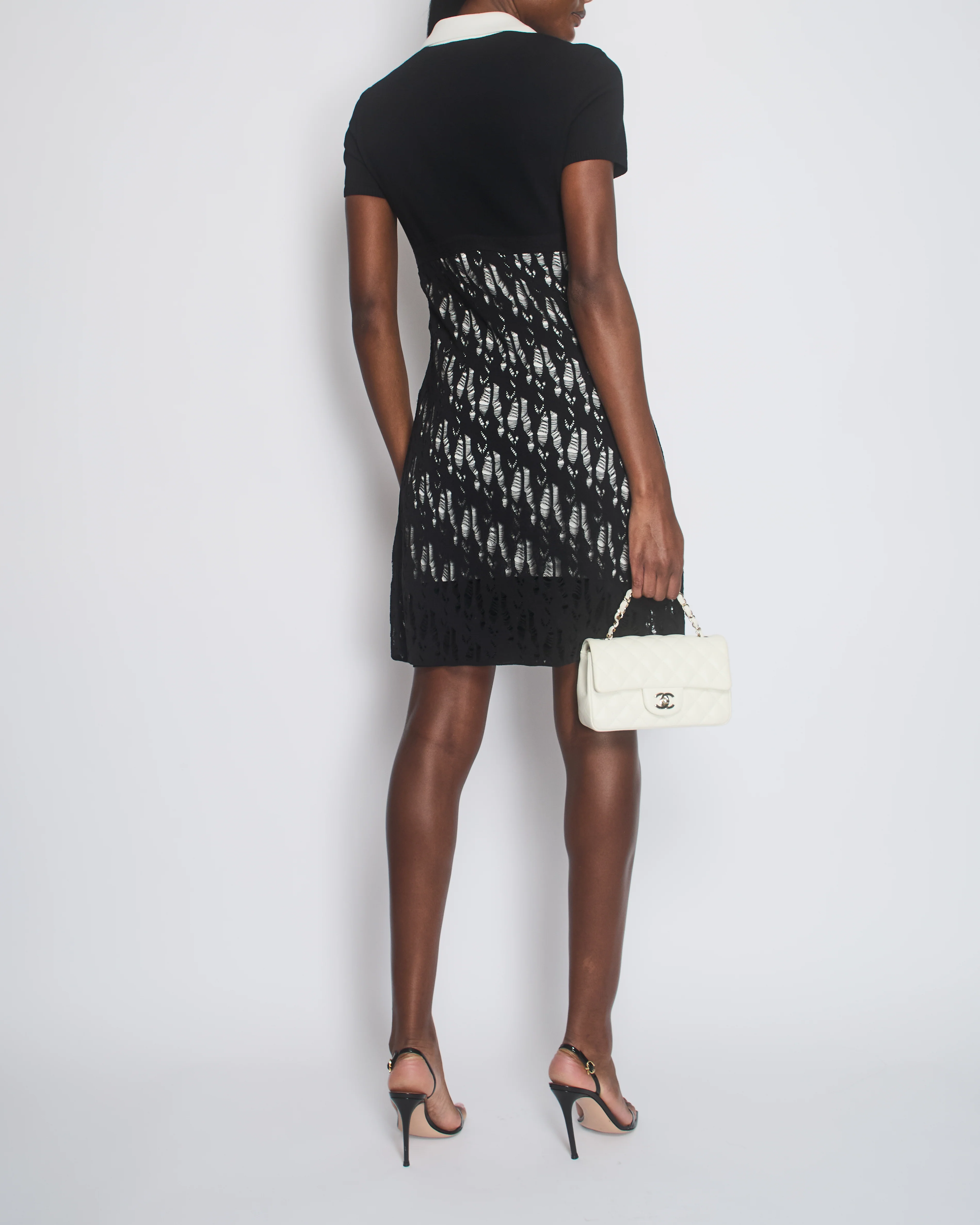 Chanel 12/S Black Cotton Distressed Short Sleeve Midi Dress Size FR 38 (UK 10) - Image 2