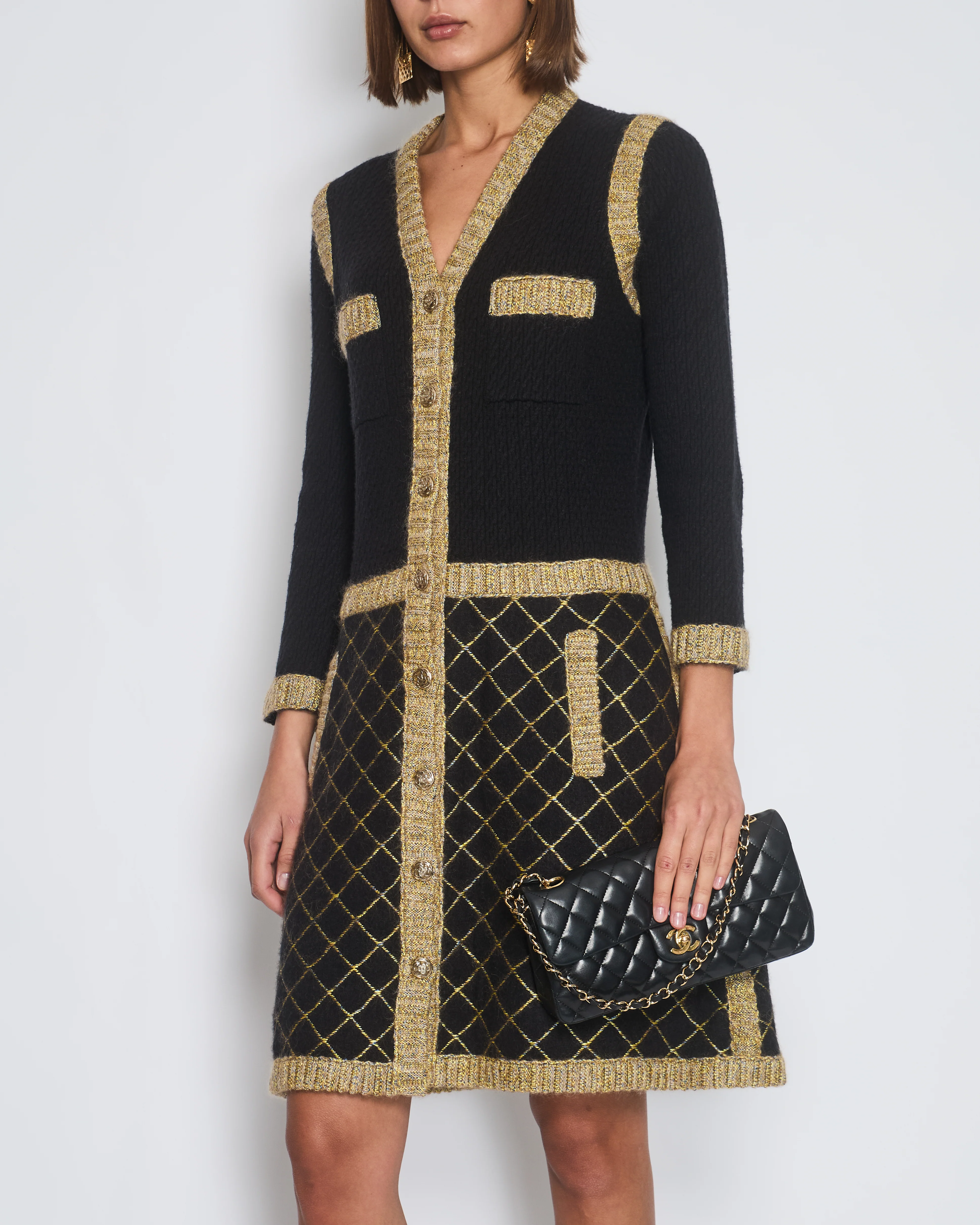 Chanel 15/A Black Long Sleeve Tweed Midi Dress Size FR 40 (UK 12) - Image 3