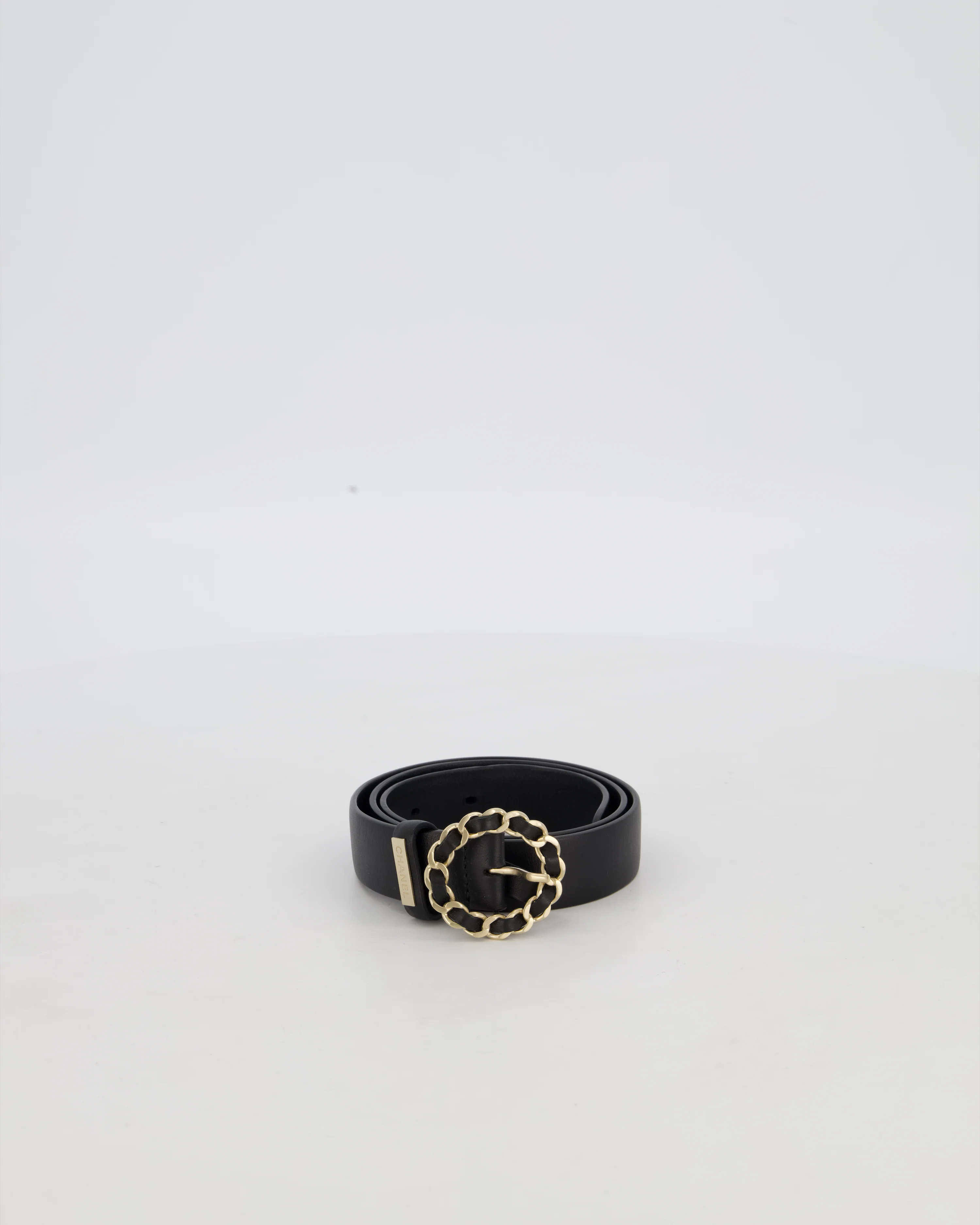 Chanel 16/B Black Belt with Weaved Chain CC Detail Size 70cm