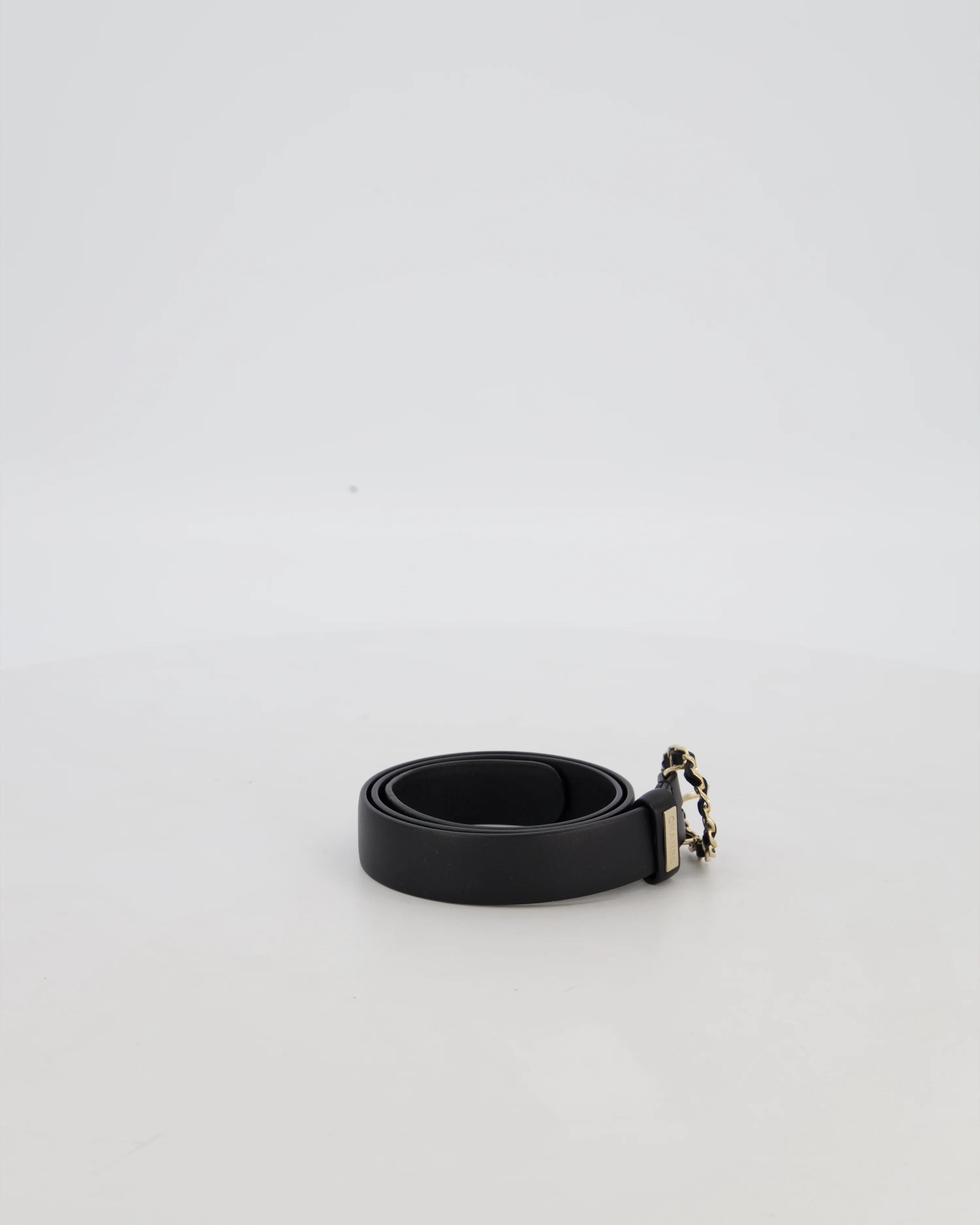 Chanel 16/B Black Belt with Weaved Chain CC Detail Size 70cm - Image 2