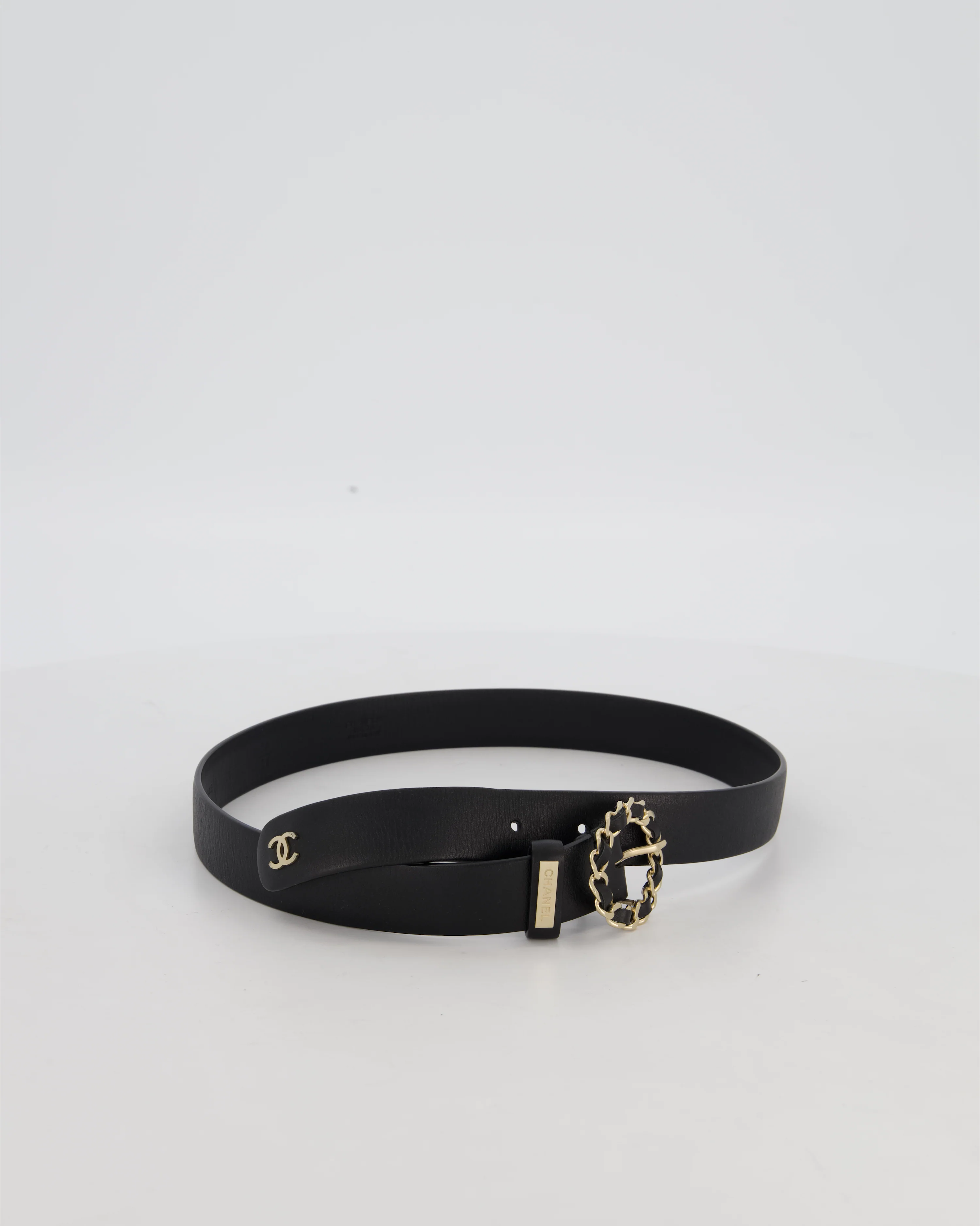 Chanel 16/B Black Belt with Weaved Chain CC Detail Size 70cm - Image 5