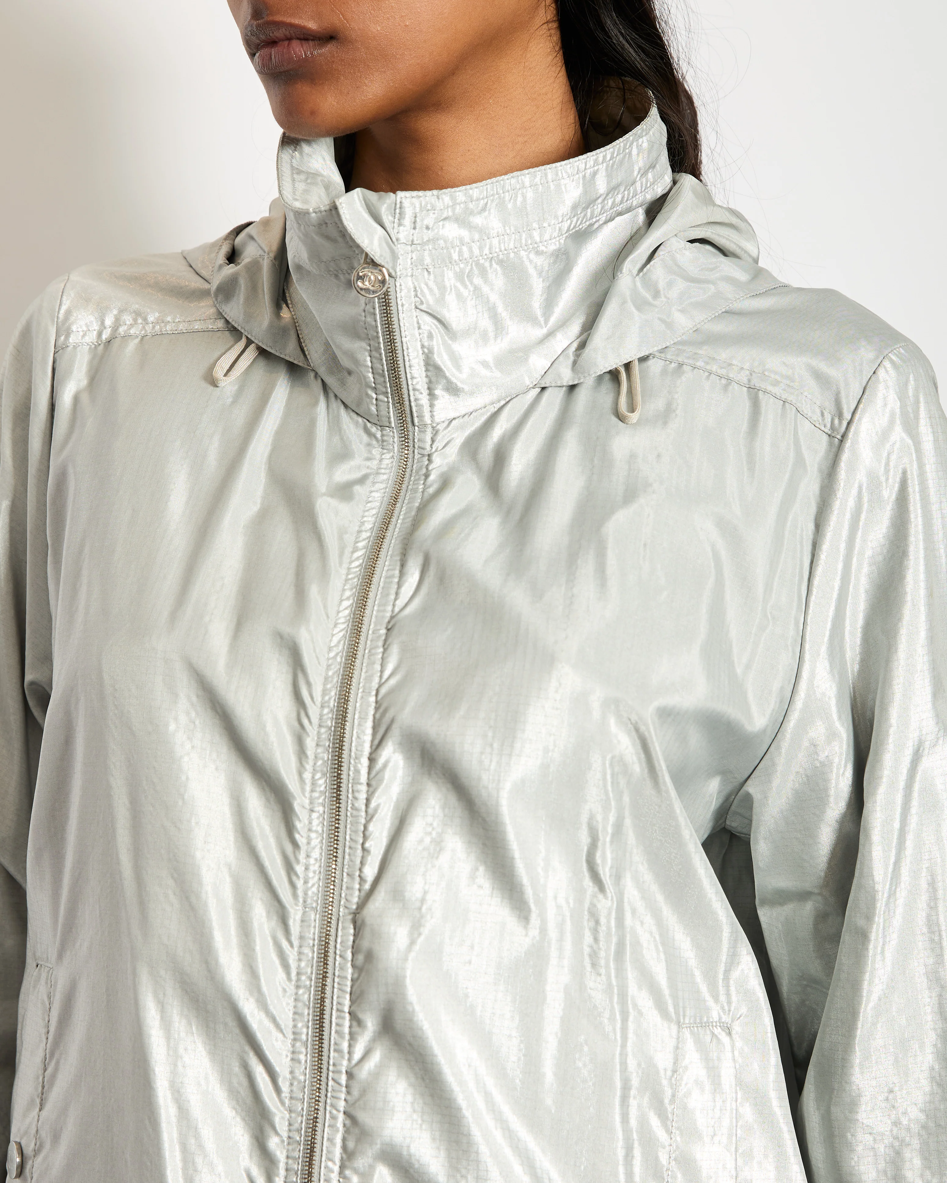 Chanel 16/S Silver Metallic Anorak Jacket Size FR 38 (UK 10) - Image 5