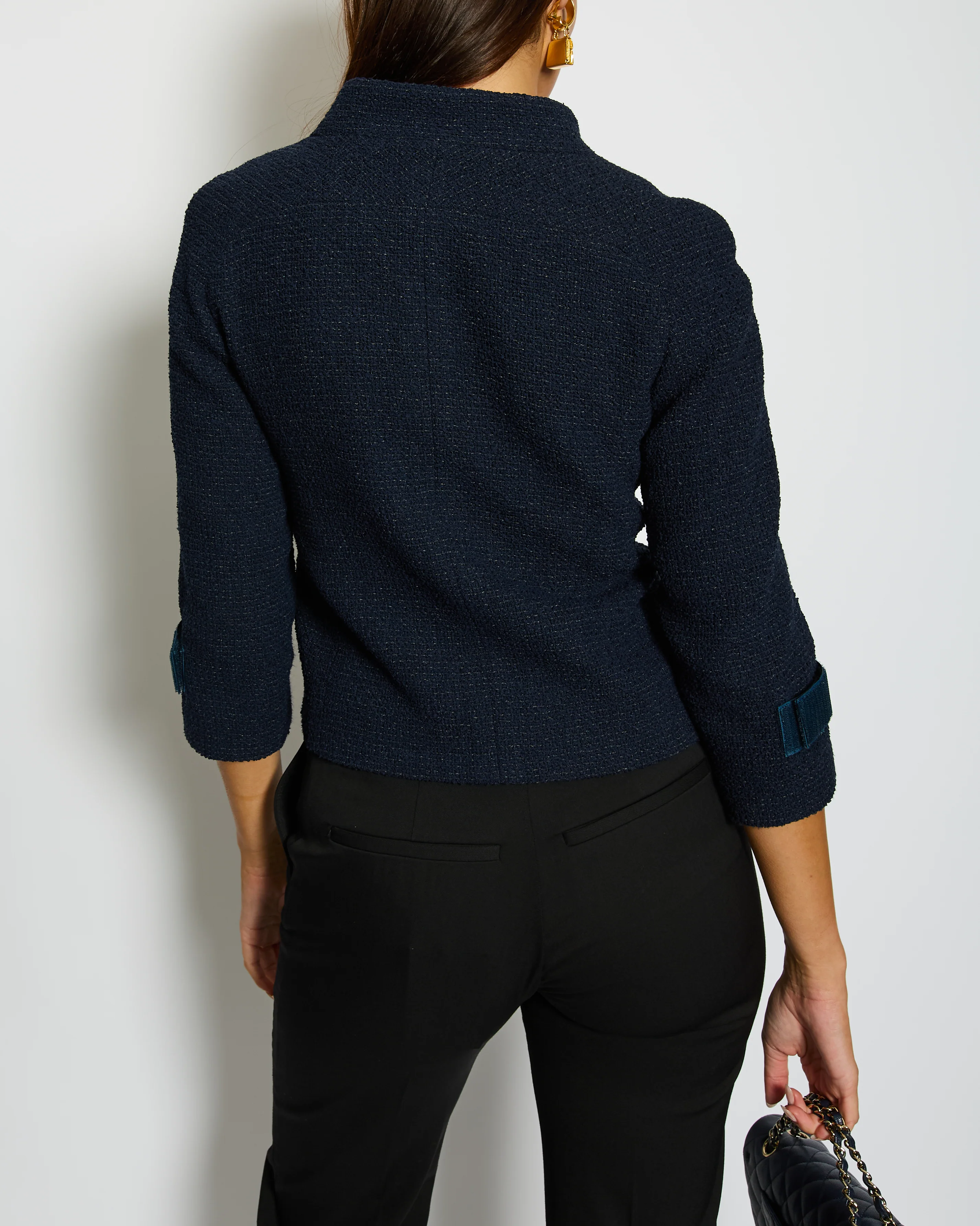 Chanel 17/P Cropped Collarless Tweed Jacket with Velcro Fastening Detail Size FR 36 (UK 8) - Image 3