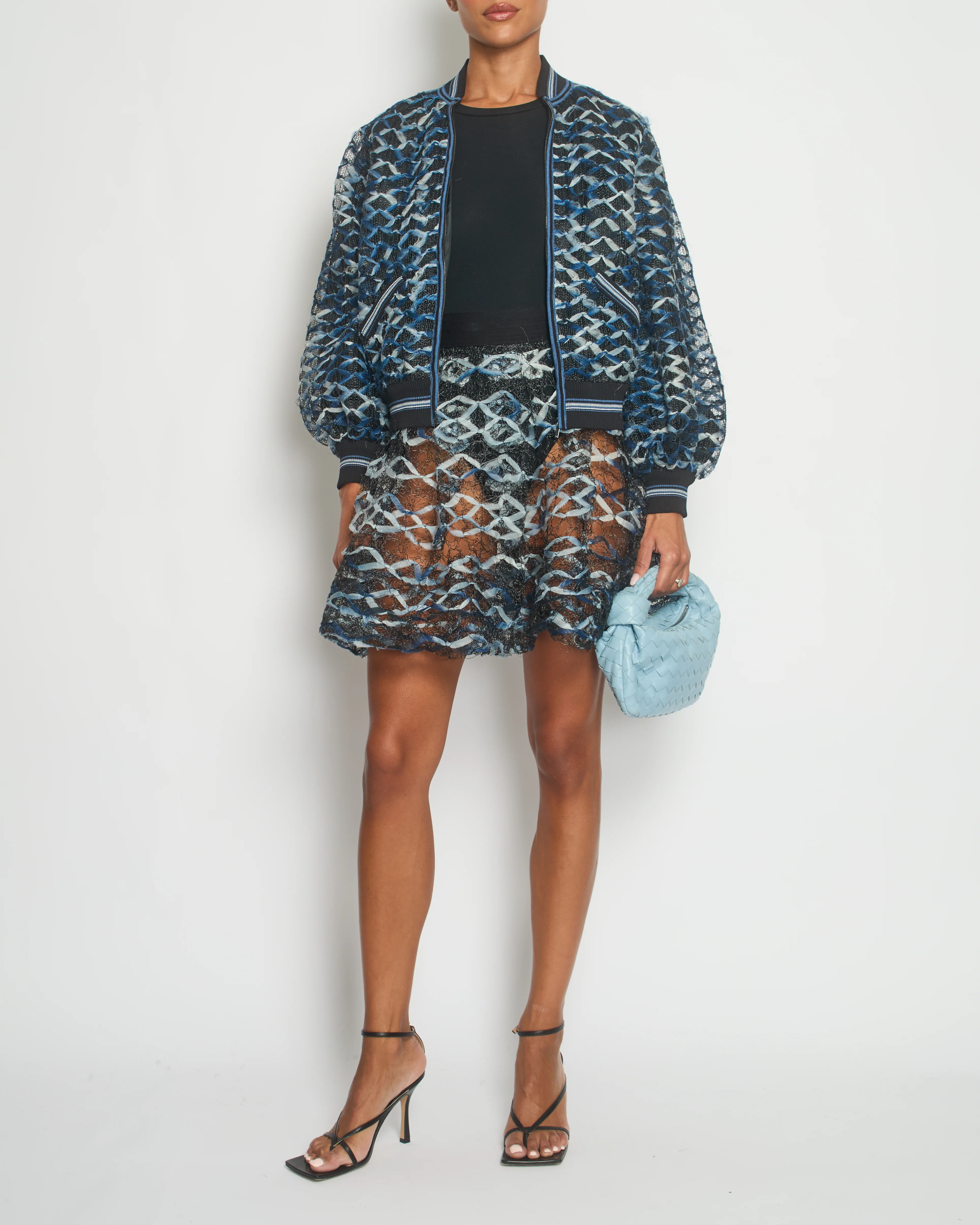 Chanel 18S Black, White and Blue Fishnet Mini Skirt and Jacket Set Size FR 34 (UK 6) RRP £6,850 - Image 4