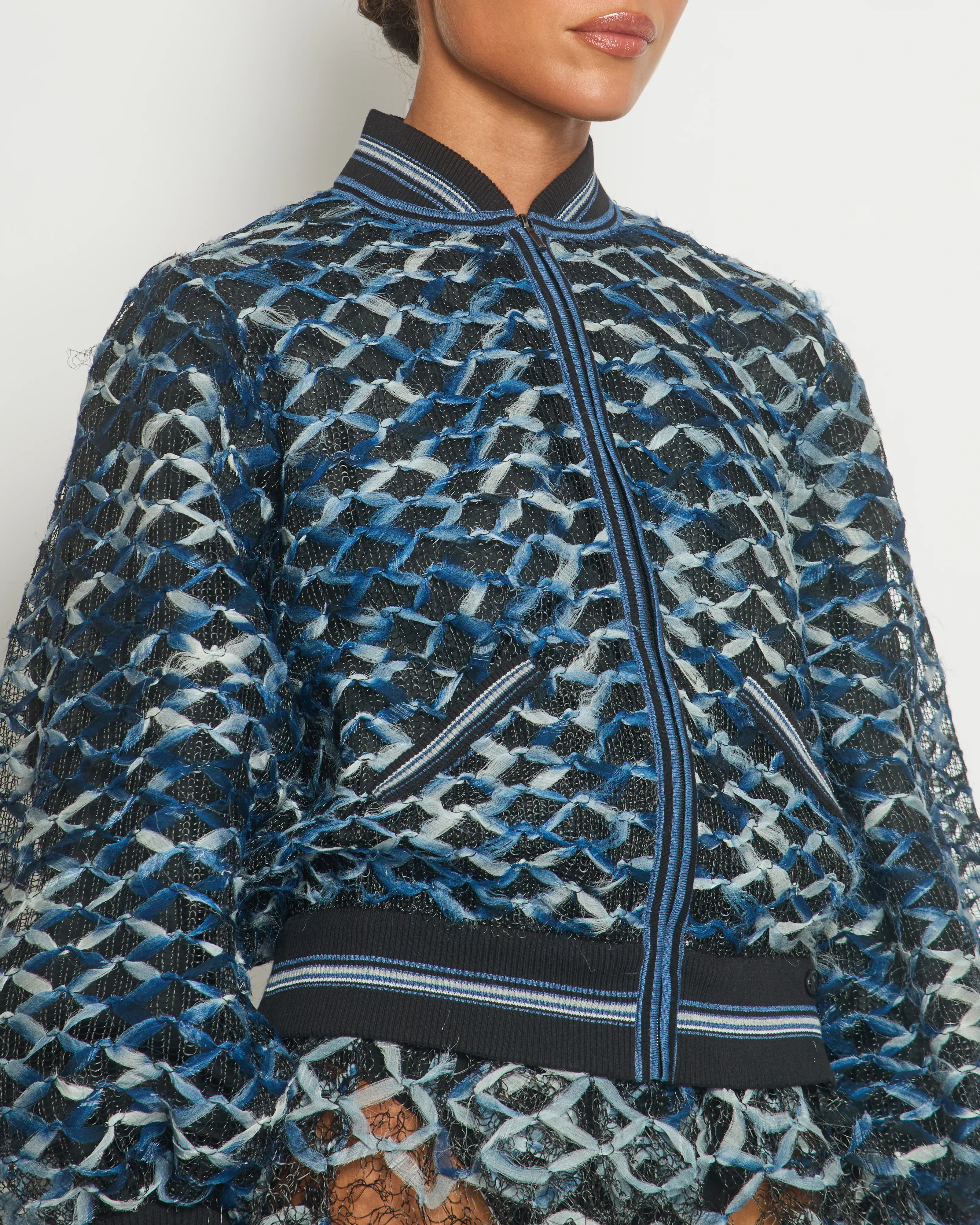 Chanel 18S Black, White and Blue Fishnet Mini Skirt and Jacket Set Size FR 34 (UK 6) RRP £6,850 - Image 6